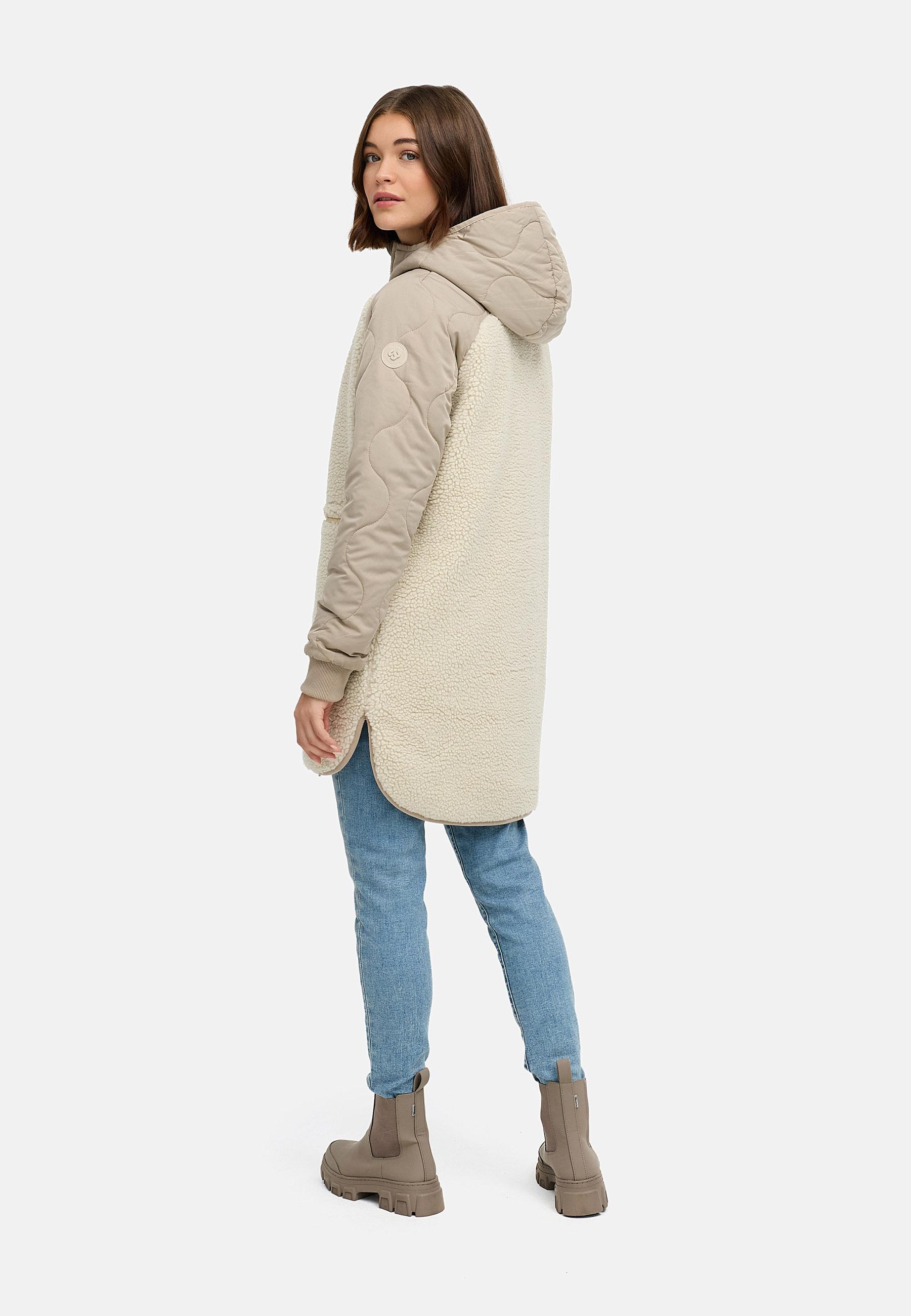 Lange Plüschjacke mit Kapuze "Longeddy" Ecru025
