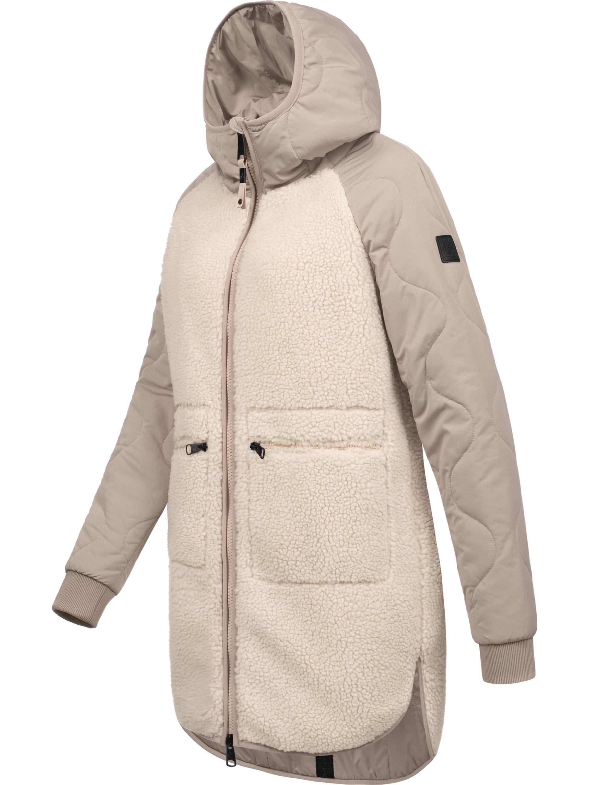 Lange Plüschjacke mit Kapuze "Longeddy" Ecru