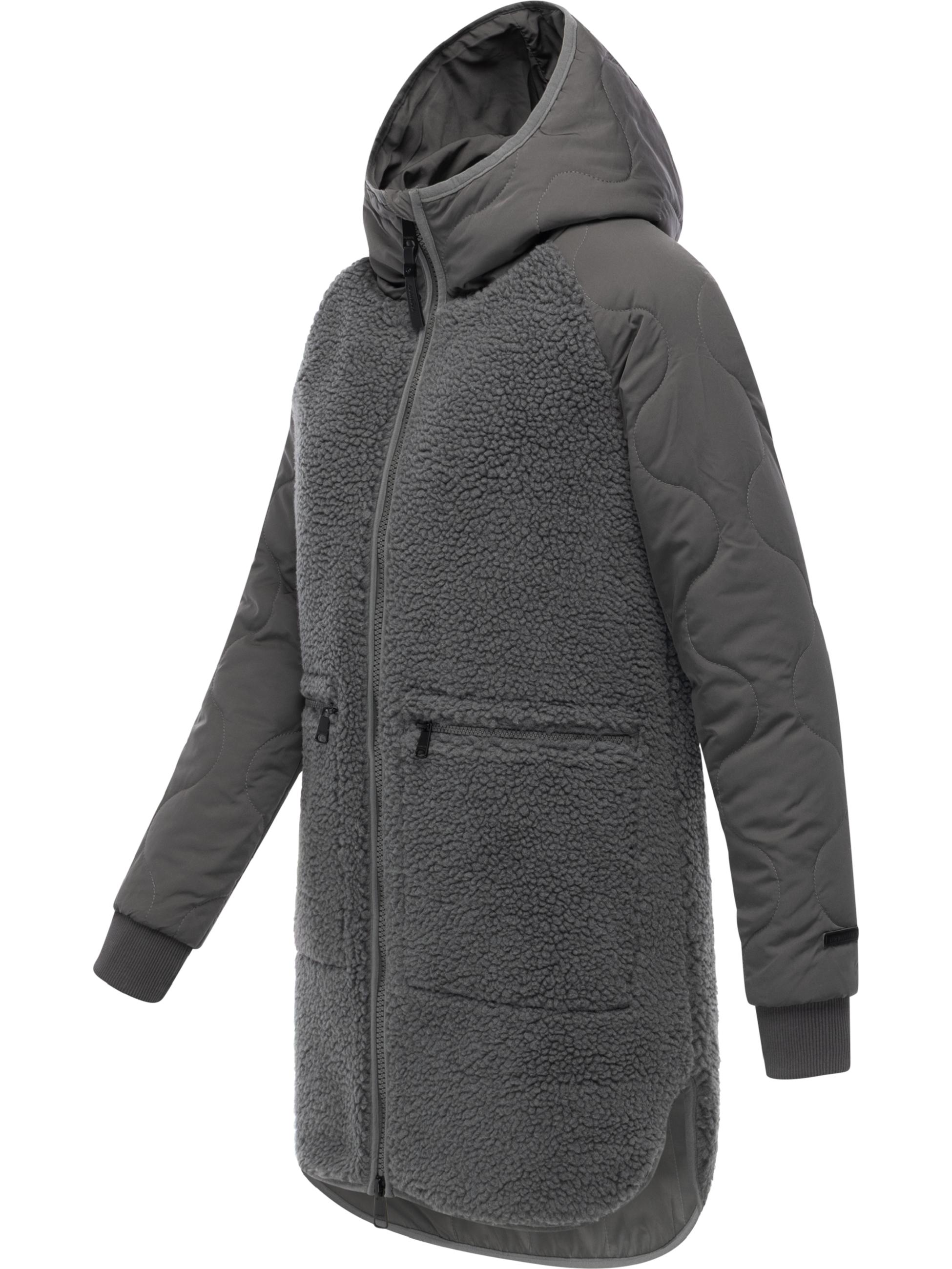 Lange Plüschjacke mit Kapuze "Longeddy" Stone Grey25