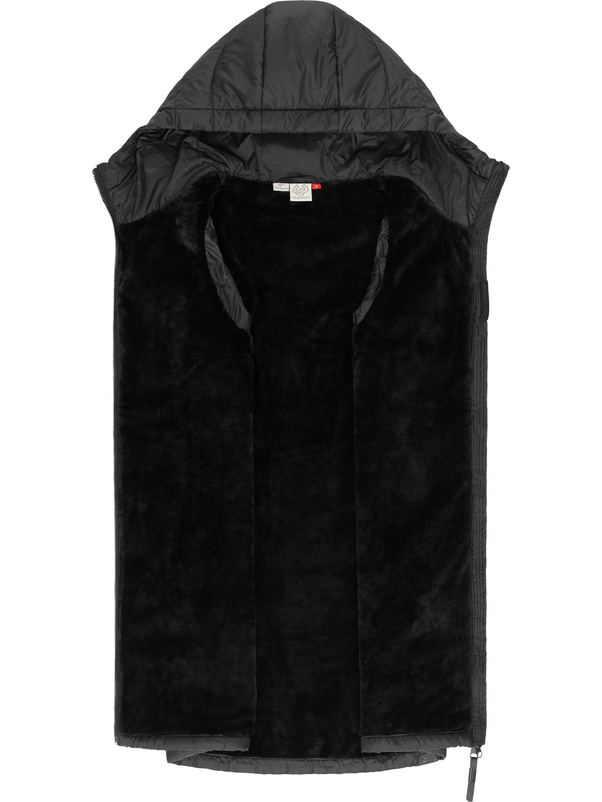 Extralange, warme Steppweste mit Kapuze "Lucinda Vest Long" Black