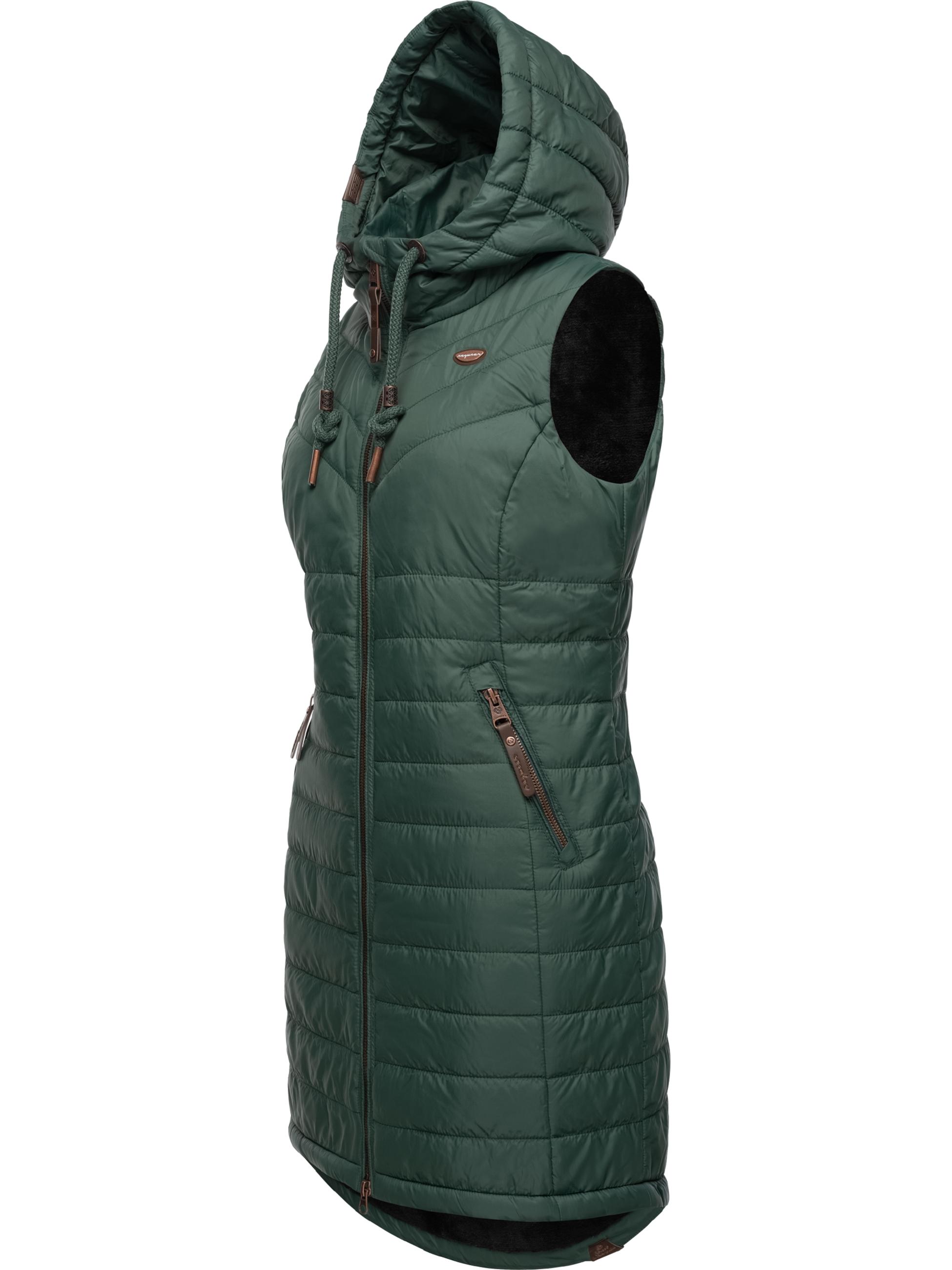 Extralange, warme Steppweste mit Kapuze "Lucinda Vest Long" Dark Green