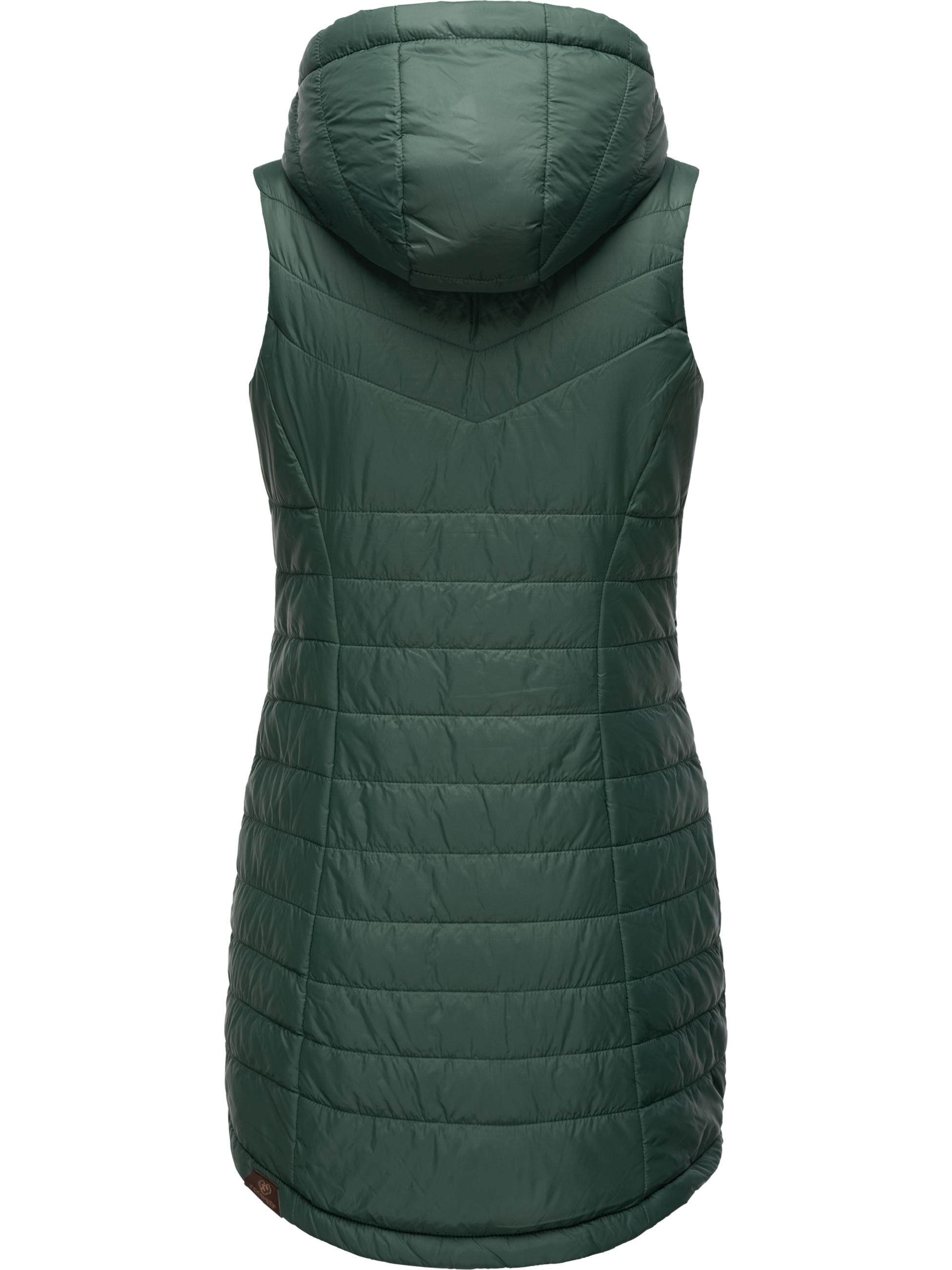 Extralange, warme Steppweste mit Kapuze "Lucinda Vest Long" Dark Green