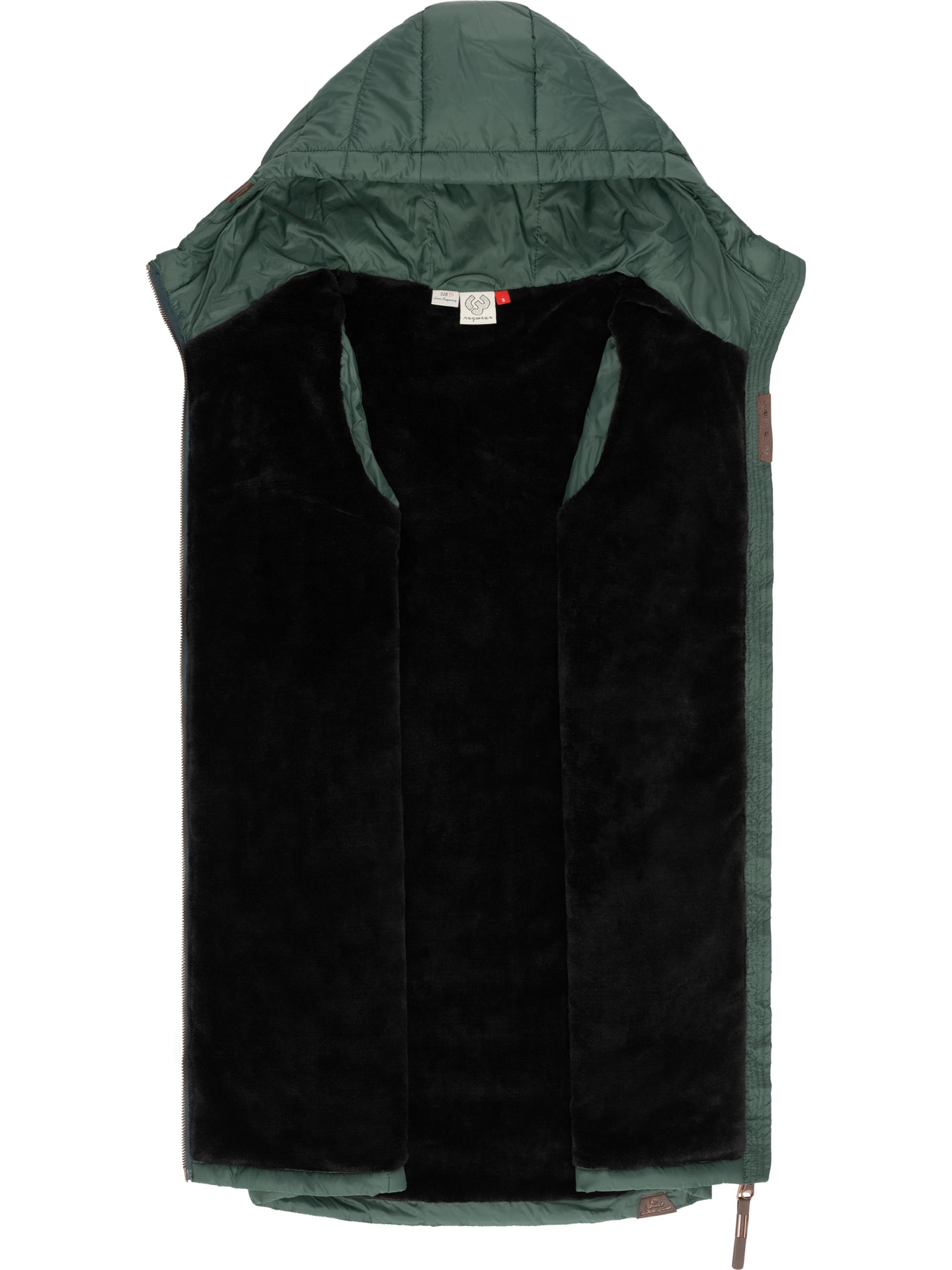 Extralange, warme Steppweste mit Kapuze "Lucinda Vest Long" Dark Green