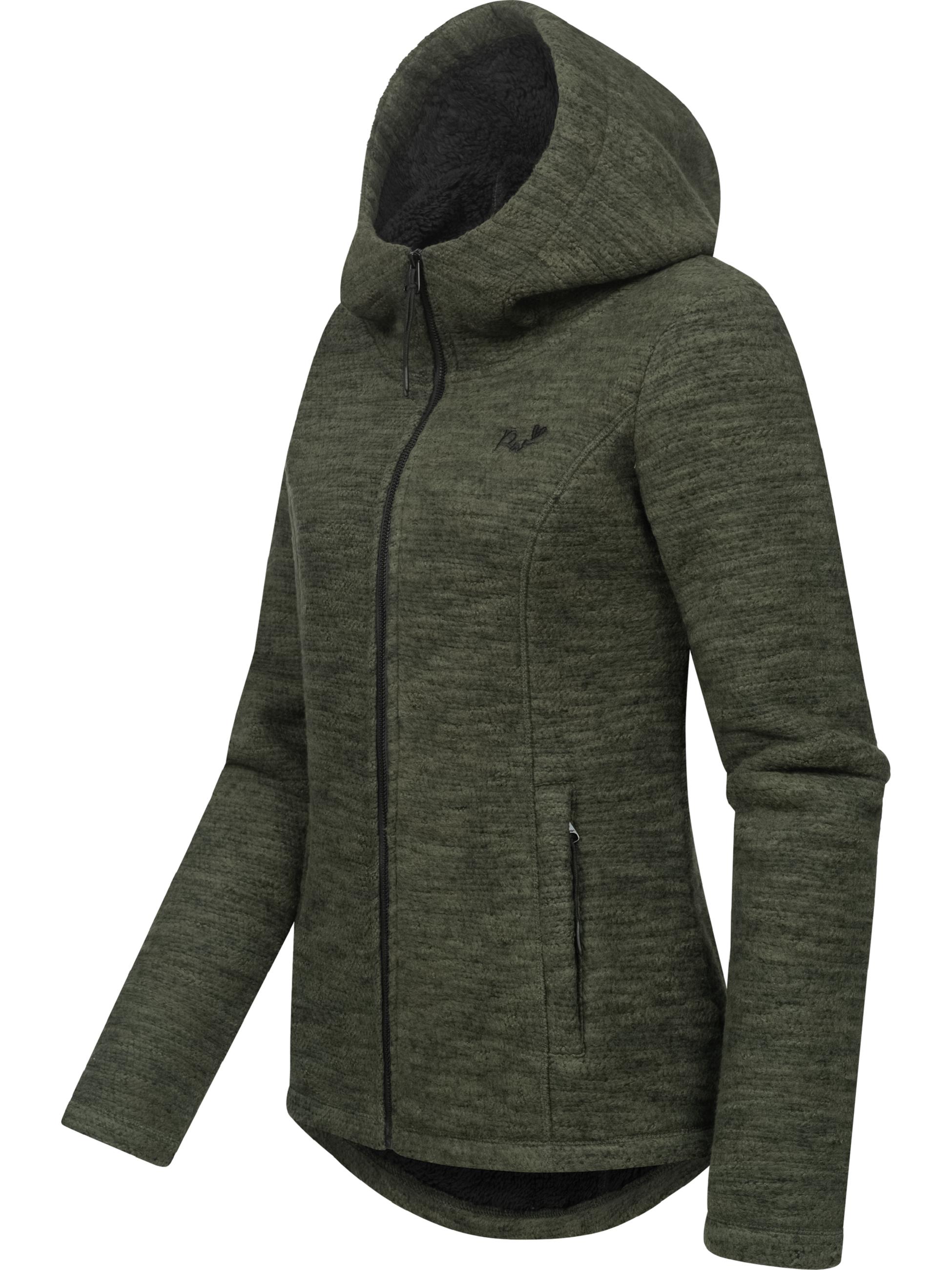 Teddyfell gefütterte Strickjacke "Lyshka Melange" Dark Olive