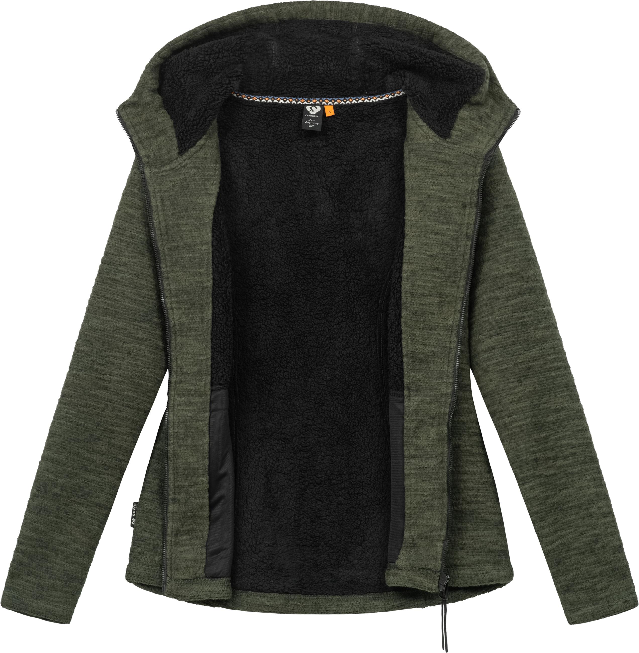 Teddyfell gefütterte Strickjacke "Lyshka Melange" Dark Olive