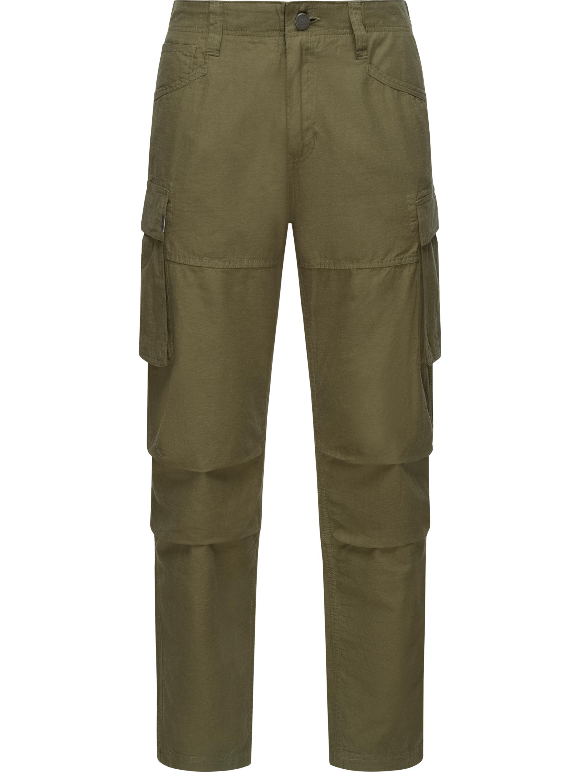 Lange Leinen Cargo-Hose "Merly Long Linen" Dark Olive