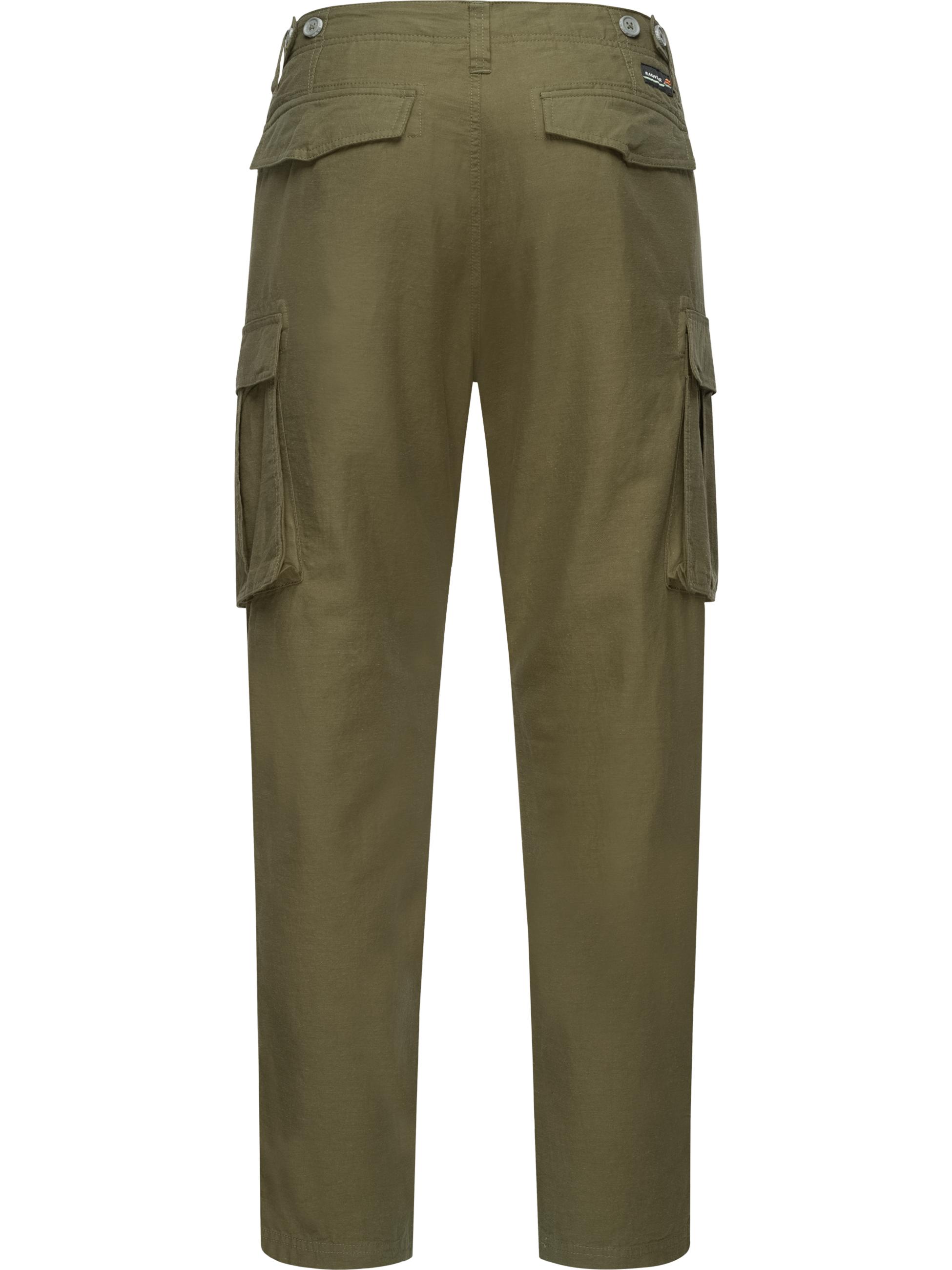 Lange Leinen Cargo-Hose "Merly Long Linen" Dark Olive