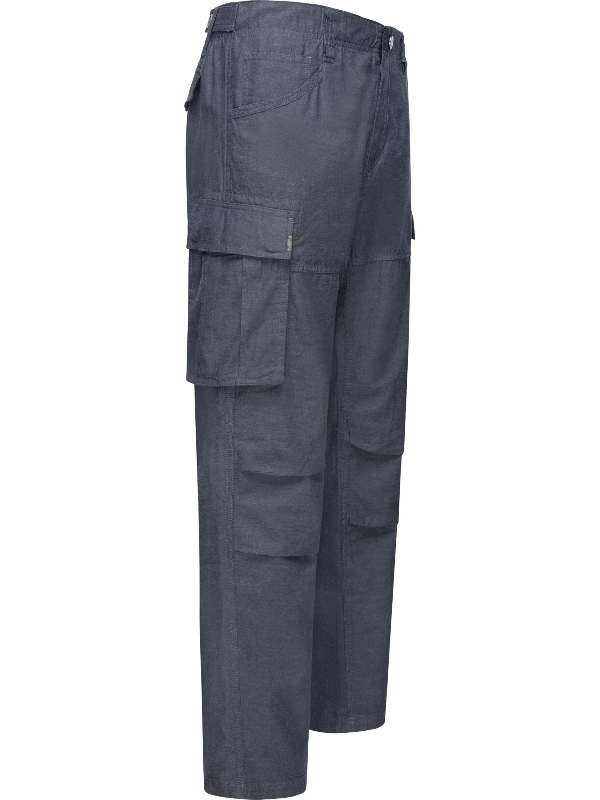 Lange Leinen Cargo-Hose "Merly Long Linen" Indigo Blue