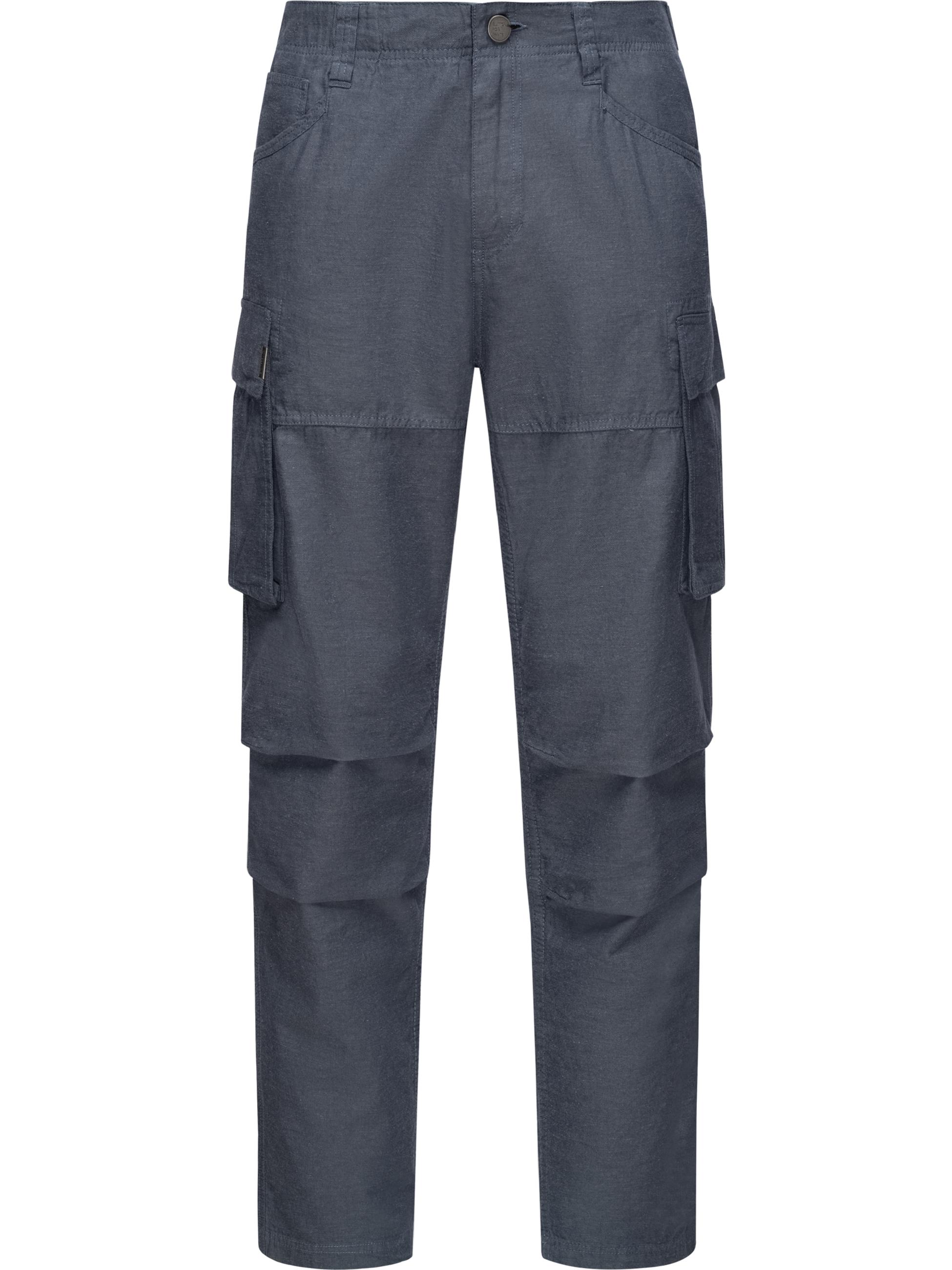 Lange Leinen Cargo-Hose "Merly Long Linen" Indigo Blue