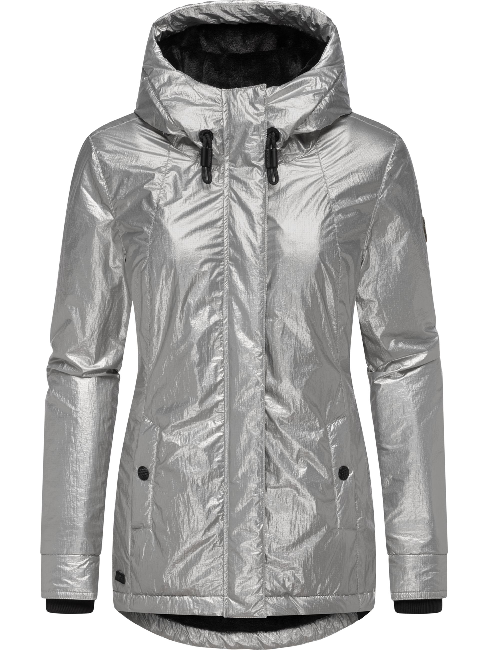 Glänzende Winterjacke mit Kapuze "Monadde Bling" Light Grey