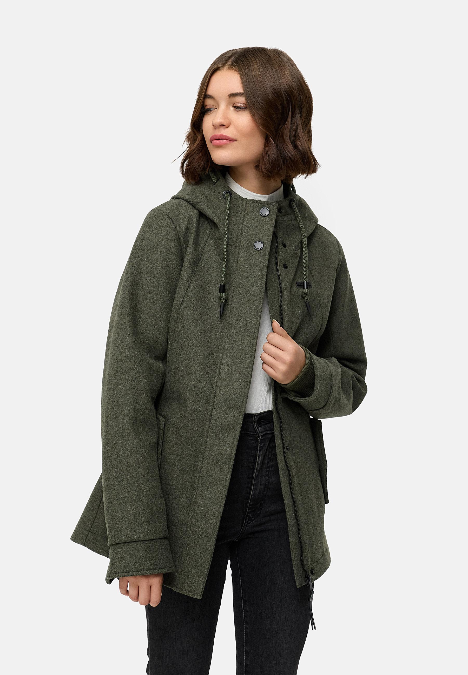 Leichte Winterjacke in Wollfilz-Optik "Monadde Felt YOUMODO" Dark Olive