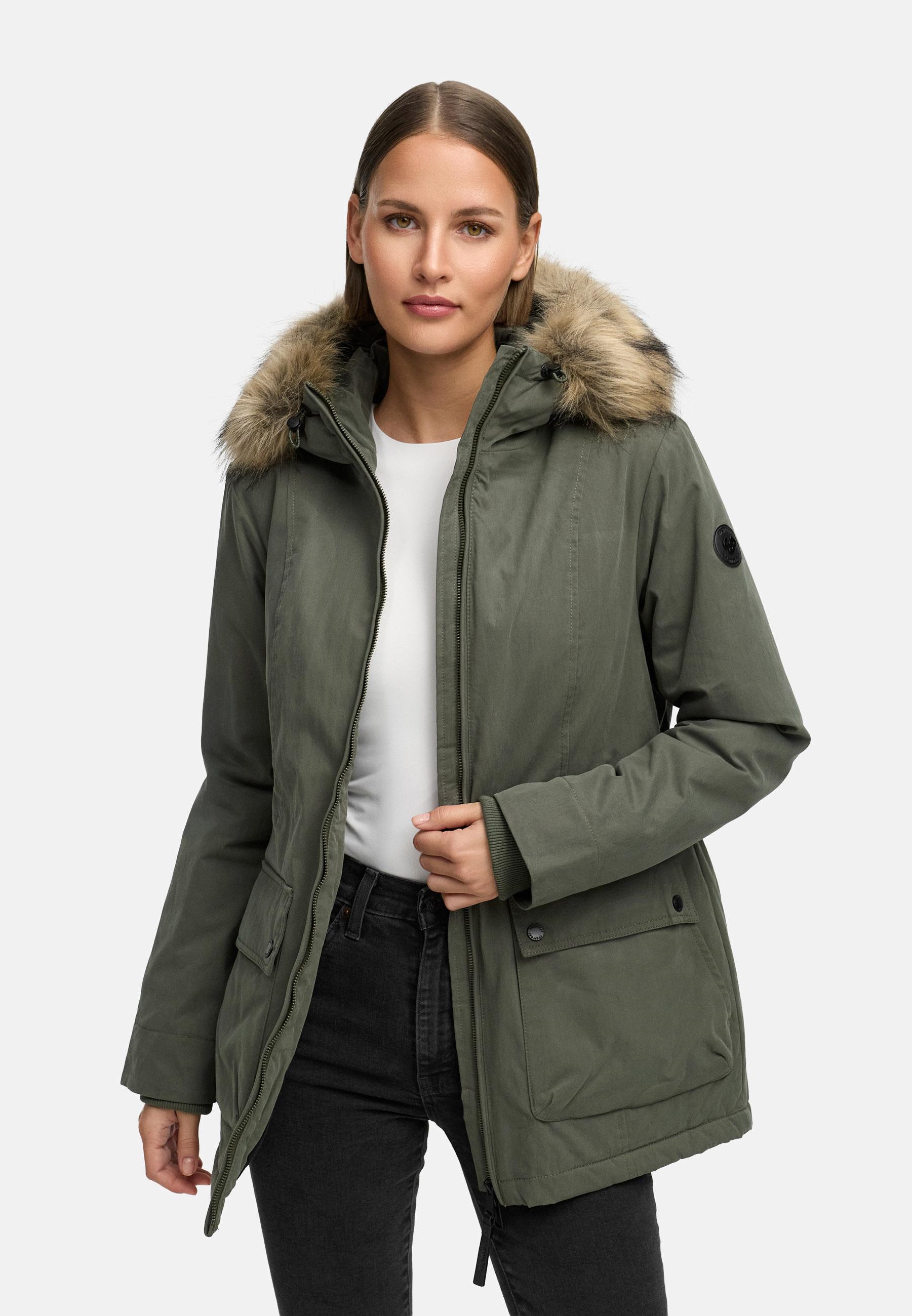 Winter Kurzmantel mit Kapuze "Monadetta Warm YOUMODO" Dark Olive