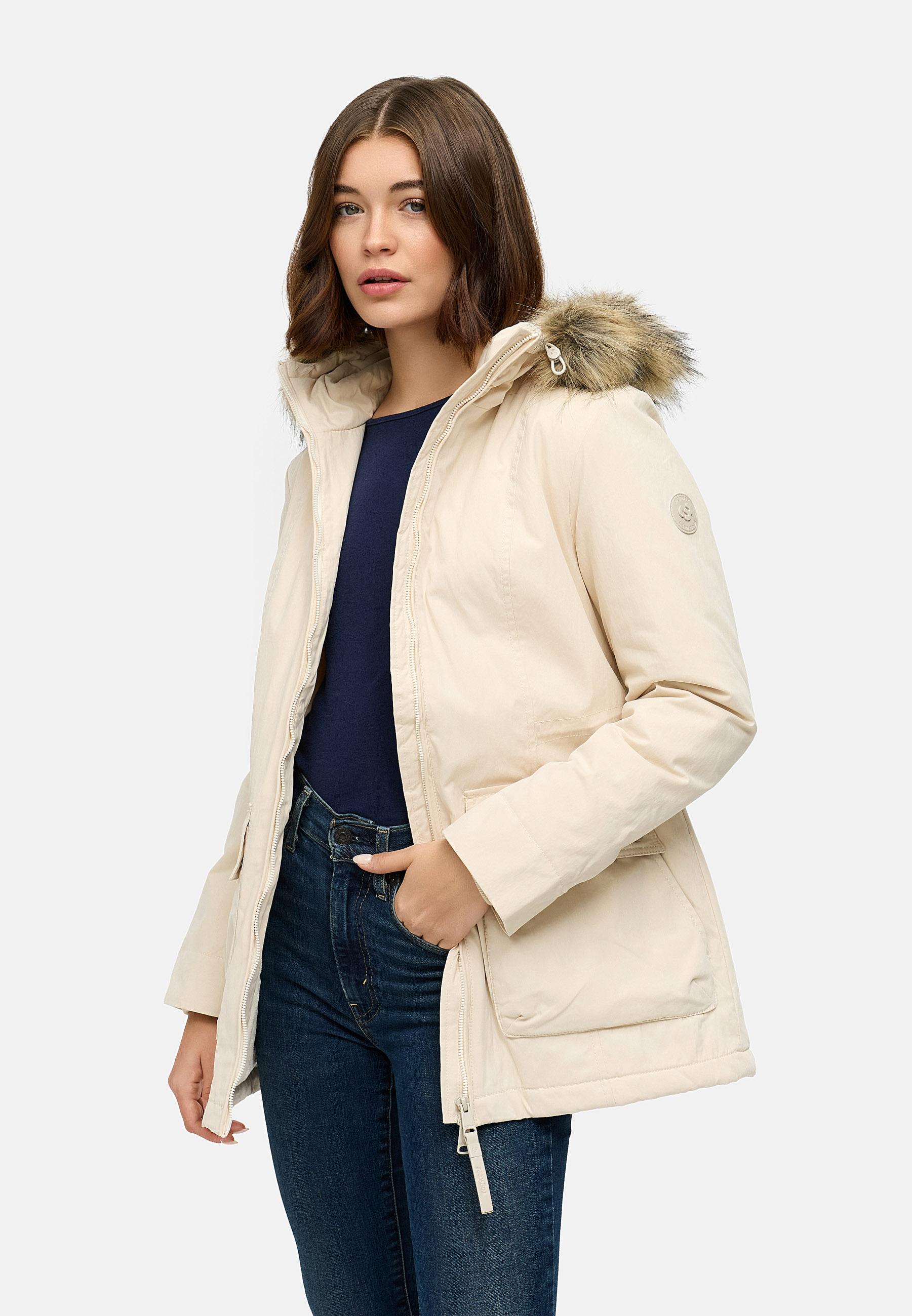 Winter Kurzmantel mit Kapuze "Monadetta Warm YOUMODO" Ecru
