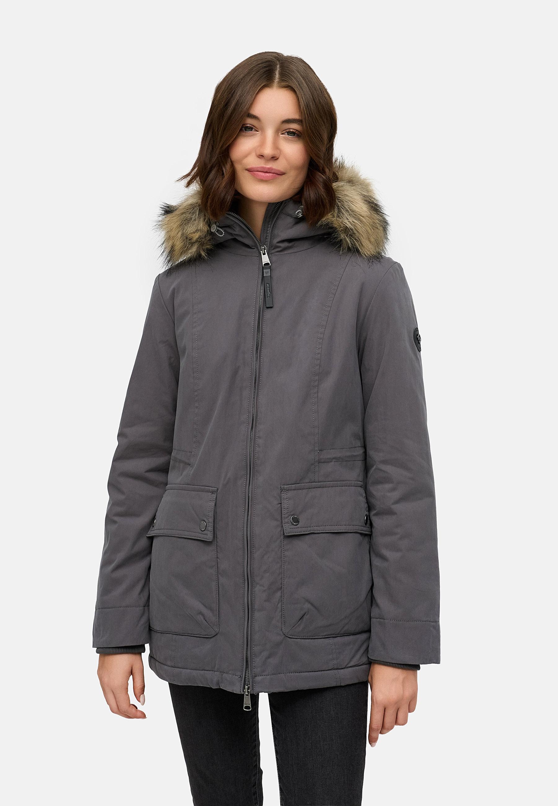 Winter Kurzmantel mit Kapuze "Monadetta Warm YOUMODO" Stone Grey