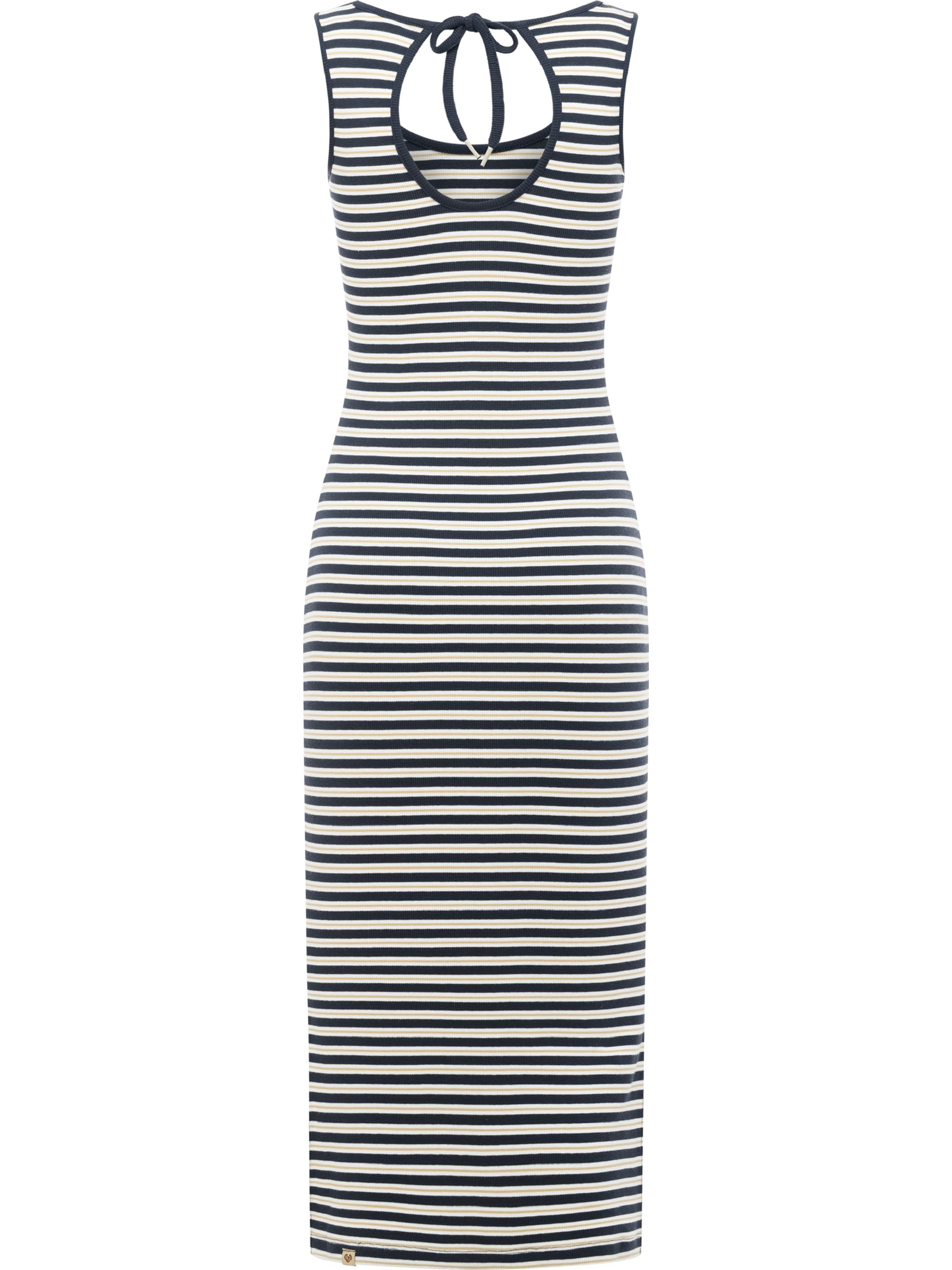 Wadenlanges Sommerkleid mit Schlüssellochausschnitt "Montyca Stripes YOUMODO" Navy