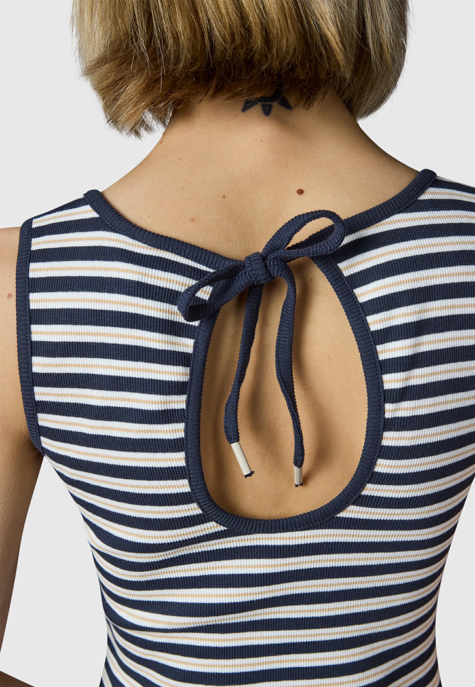 Wadenlanges Sommerkleid mit Schlüssellochausschnitt "Montyca Stripes YOUMODO" Navy