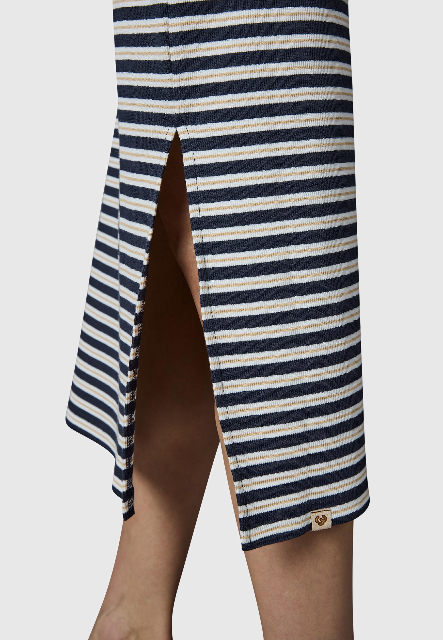 Wadenlanges Sommerkleid mit Schlüssellochausschnitt "Montyca Stripes YOUMODO" Navy