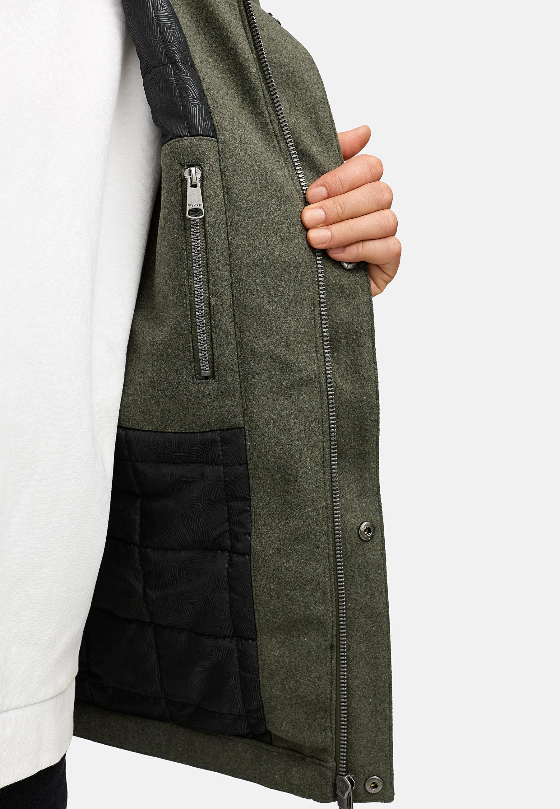 Winterjacke mit Wollfilzhaptik "Mr Them Felt" Dark Olive