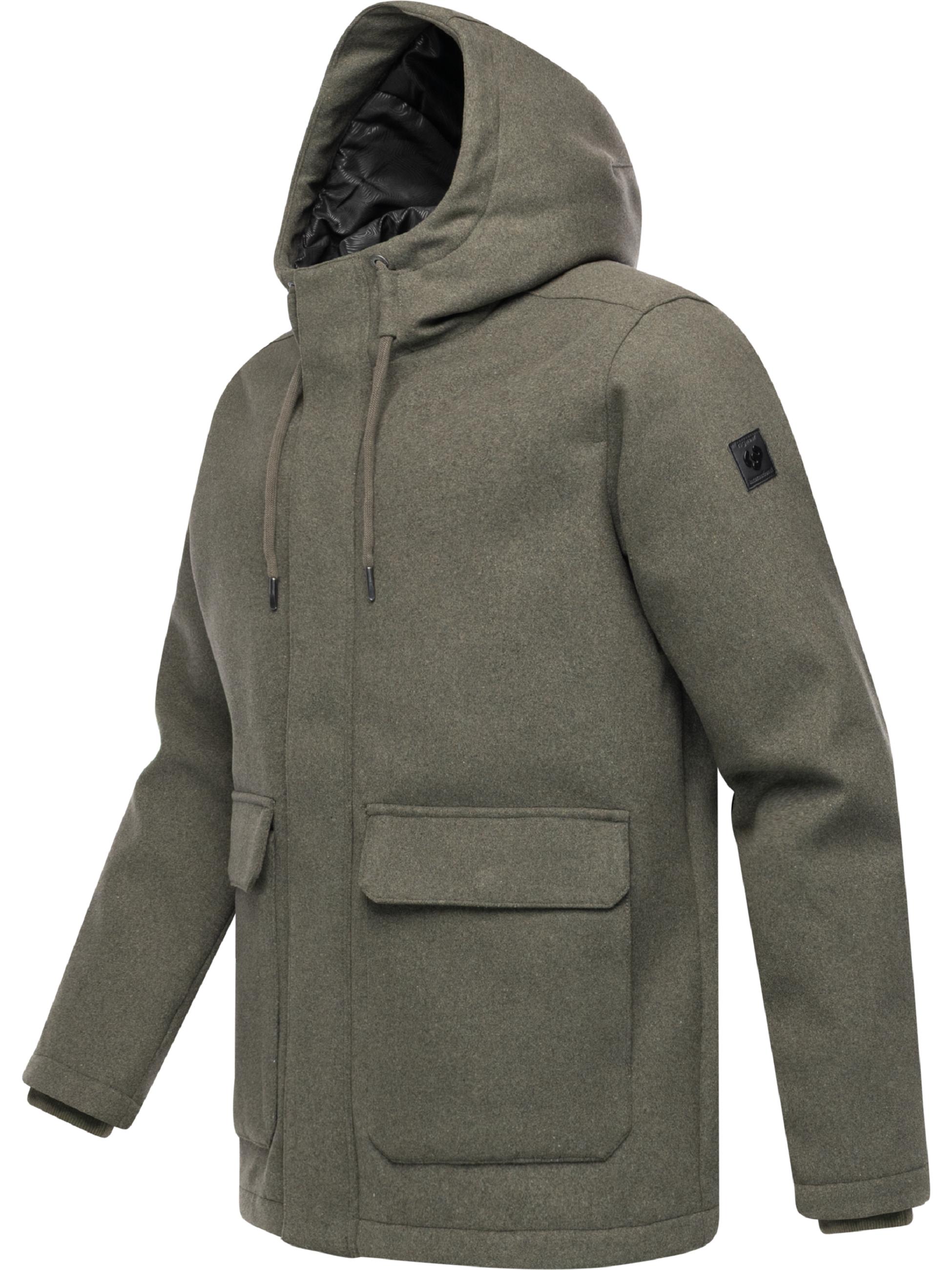 Winterjacke mit Wollfilzhaptik "Mr Them Felt" Dark Olive