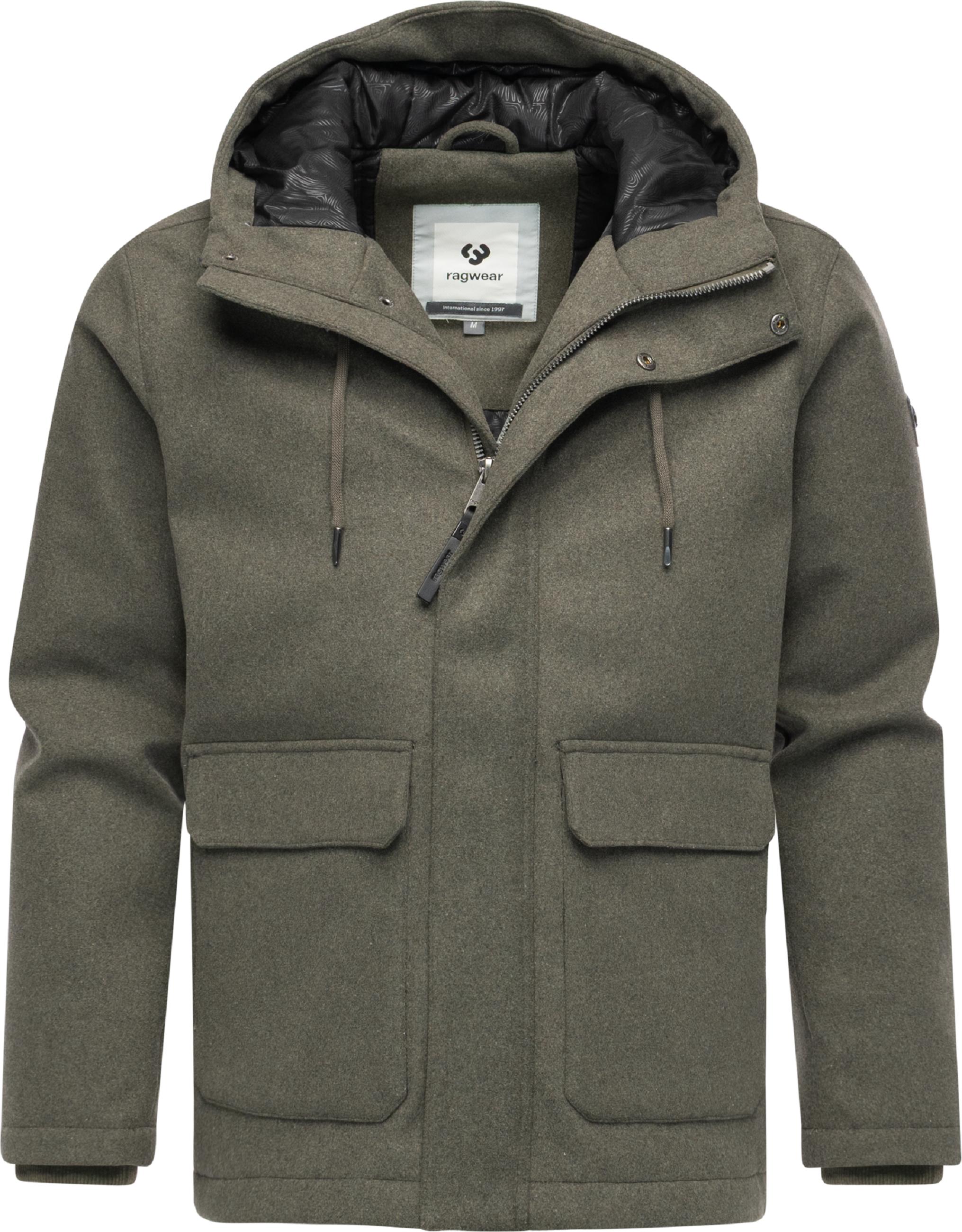 Winterjacke mit Wollfilzhaptik "Mr Them Felt" Dark Olive