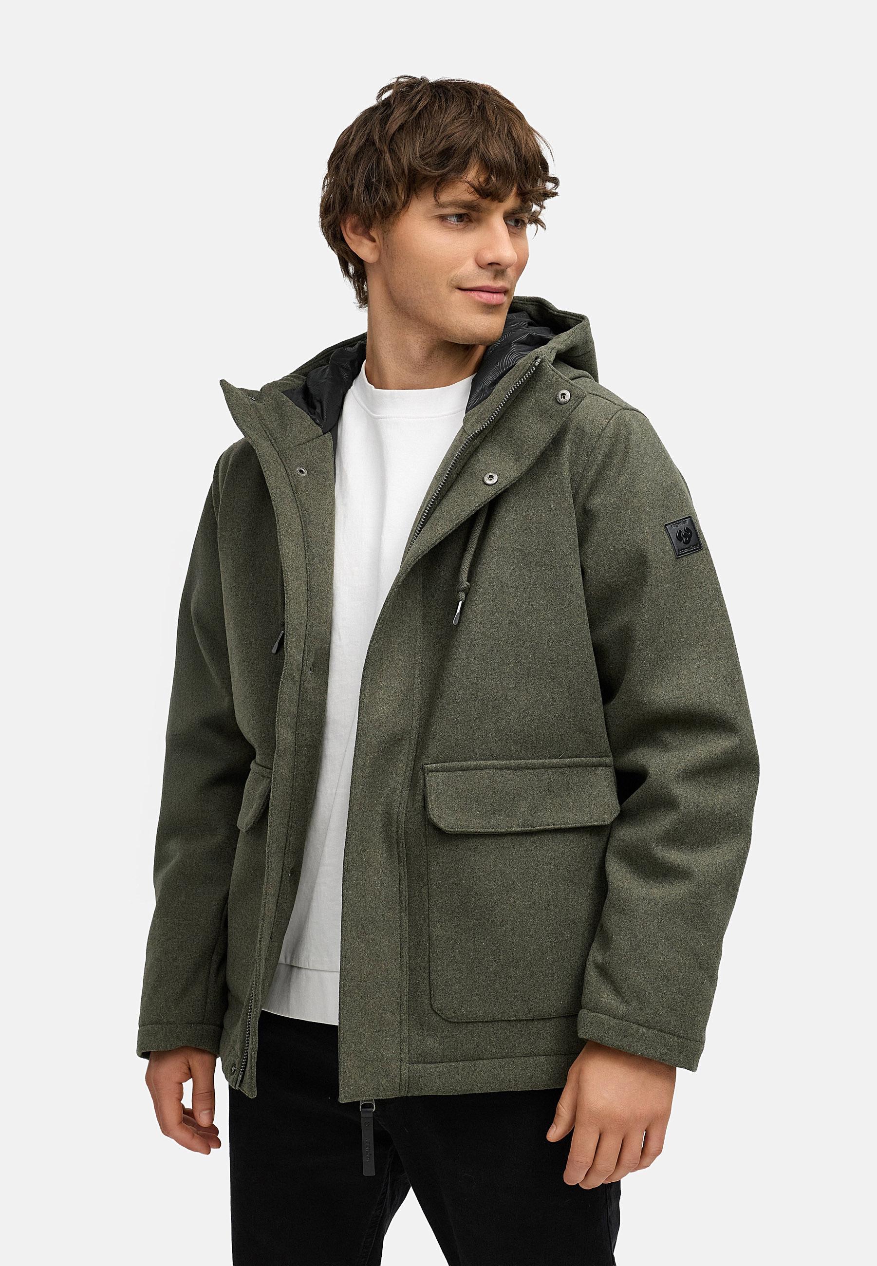 Winterjacke mit Wollfilzhaptik "Mr Them Felt" Dark Olive