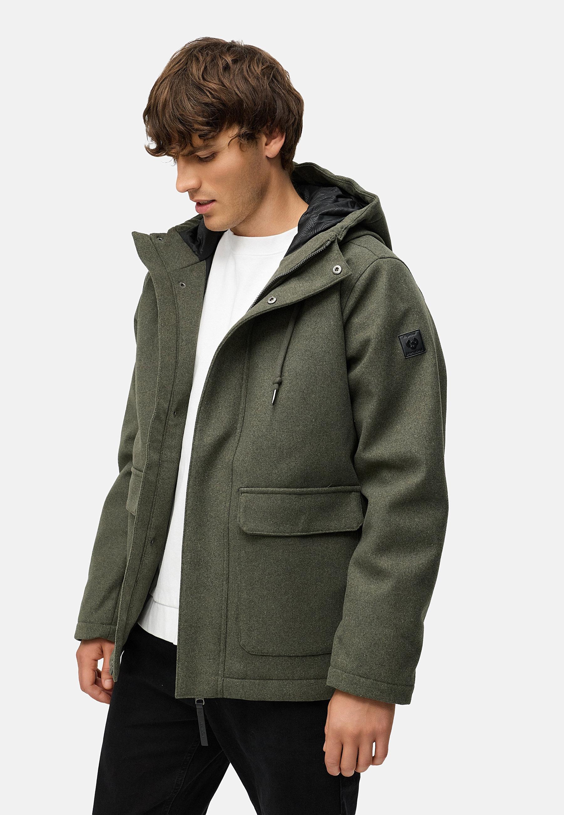 Winterjacke mit Wollfilzhaptik "Mr Them Felt" Dark Olive