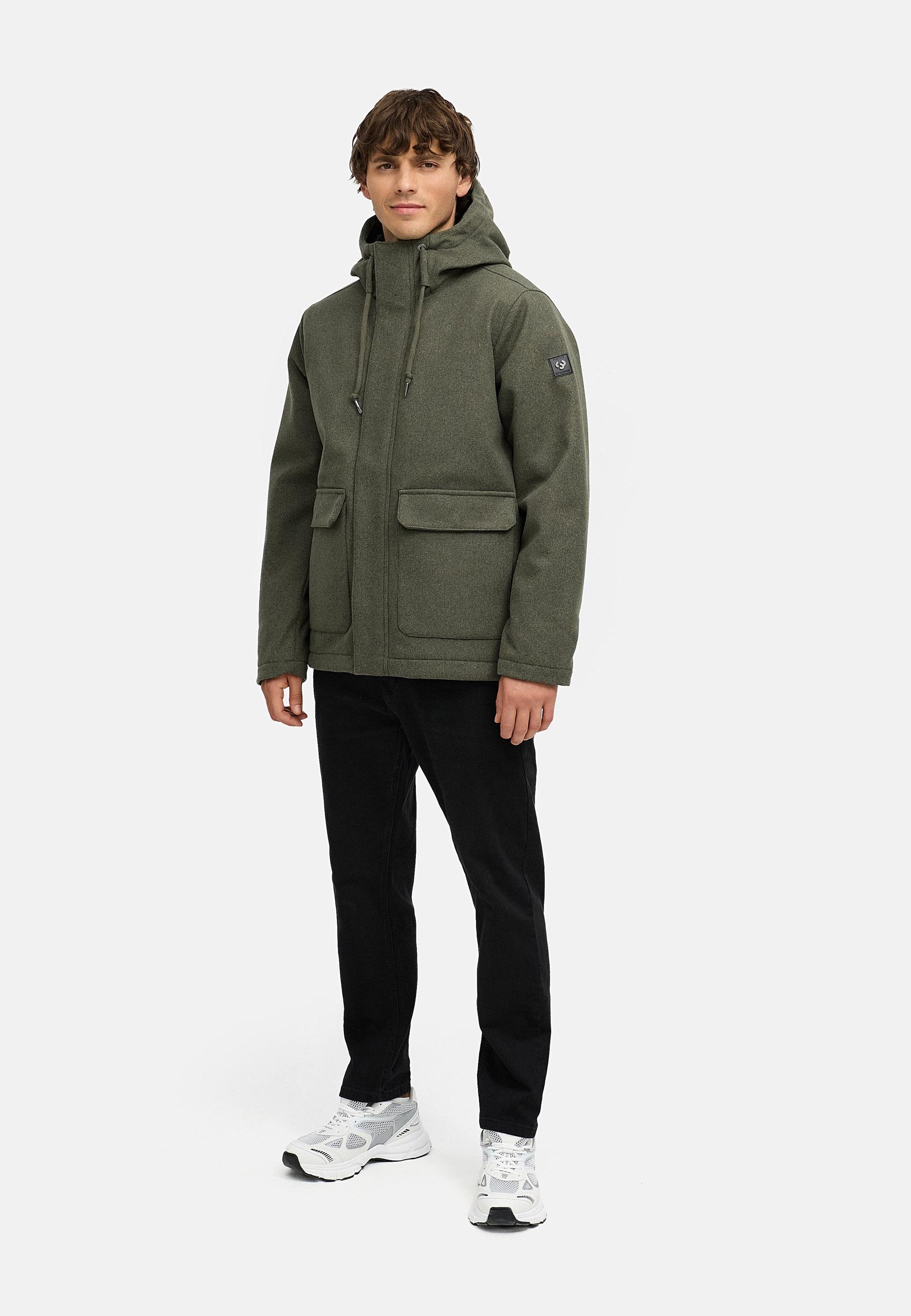 Winterjacke mit Wollfilzhaptik "Mr Them Felt" Dark Olive