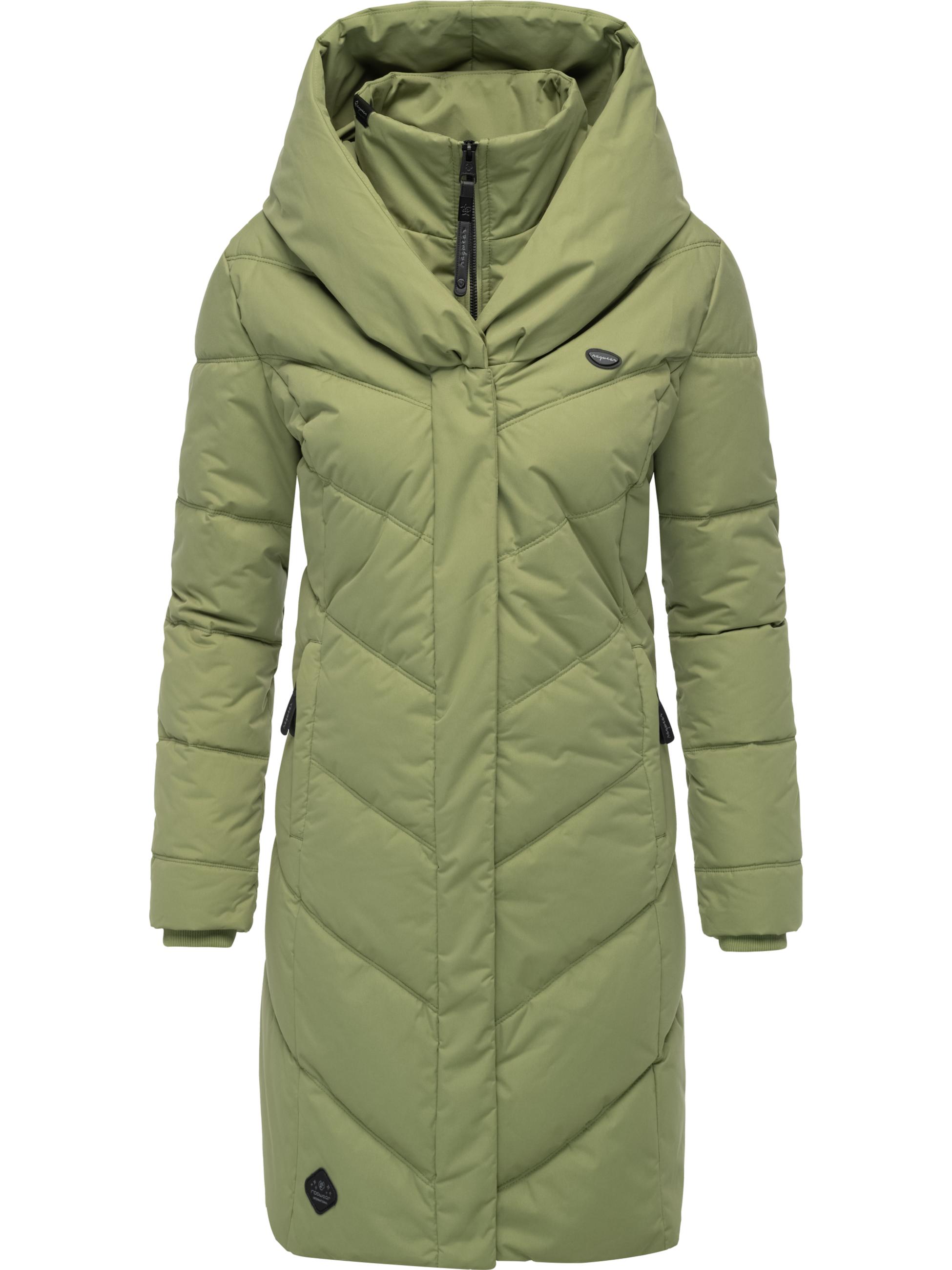Langer Winter Steppmantel mit Kapuze "Natalka" Olive Leaf25