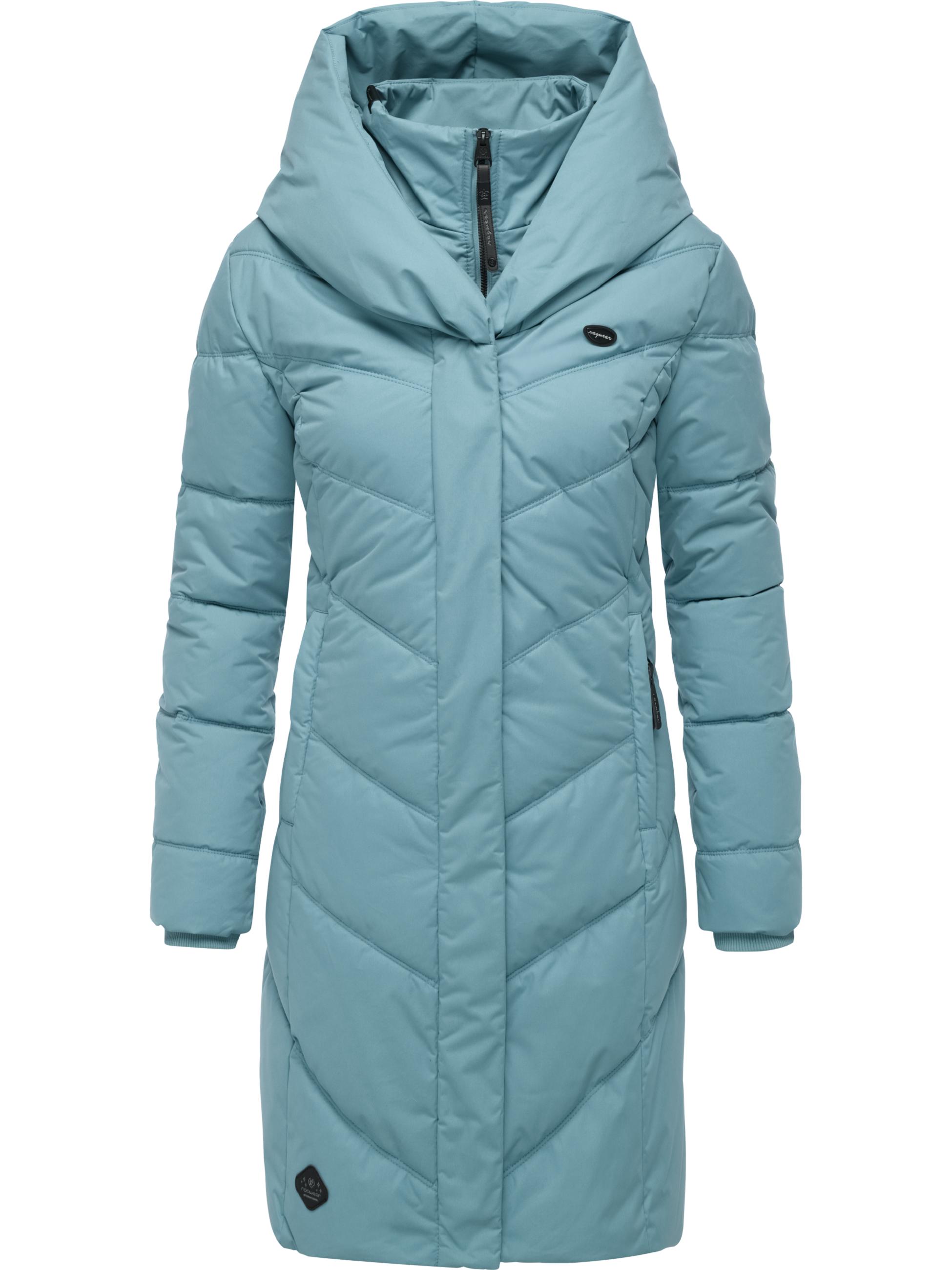 Langer Winter Steppmantel mit Kapuze "Natalka" Stone Blue25