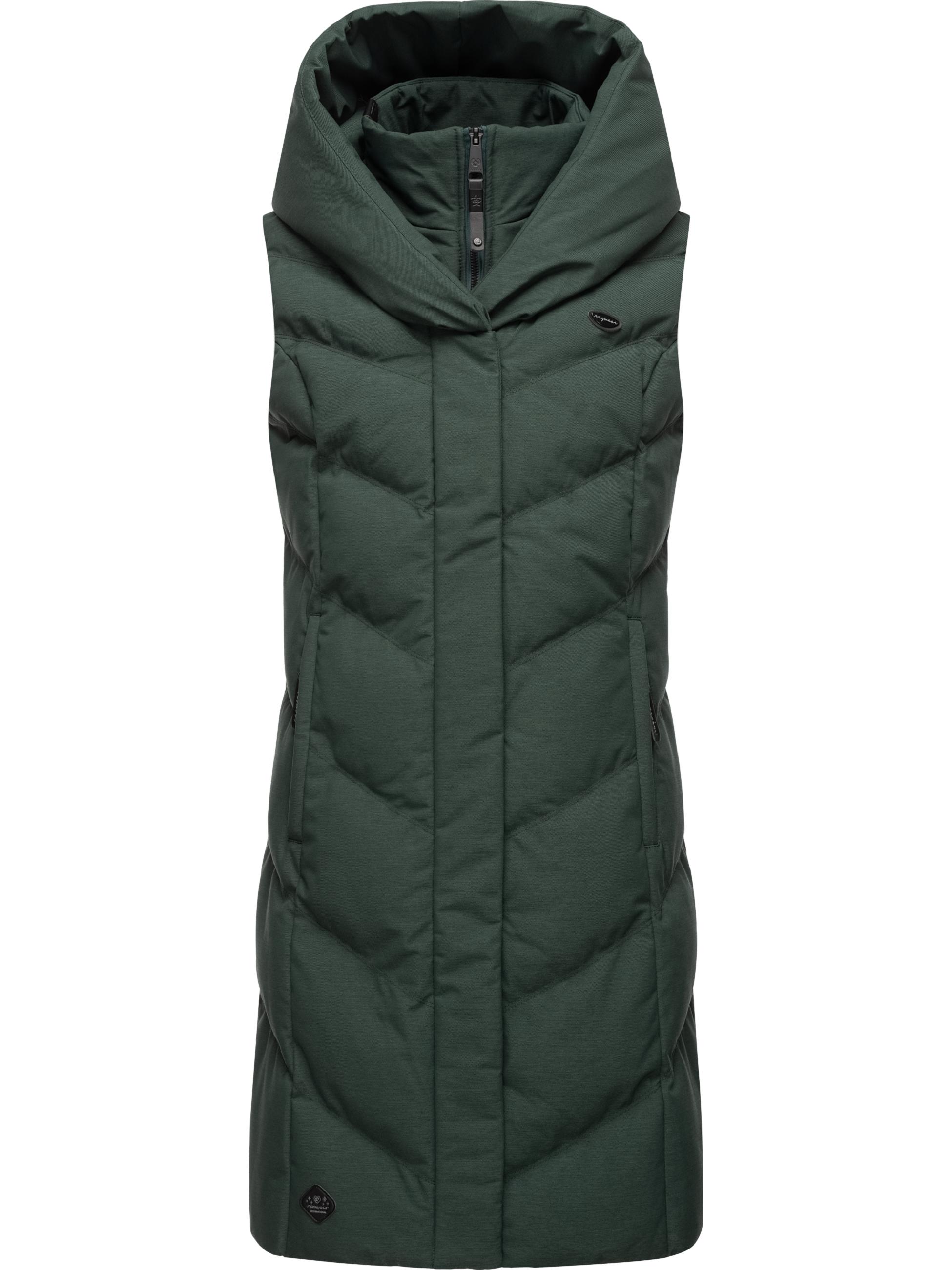 Lange, gefütterte Steppweste mit Kapuze "Natalka Vest" Dark Green23