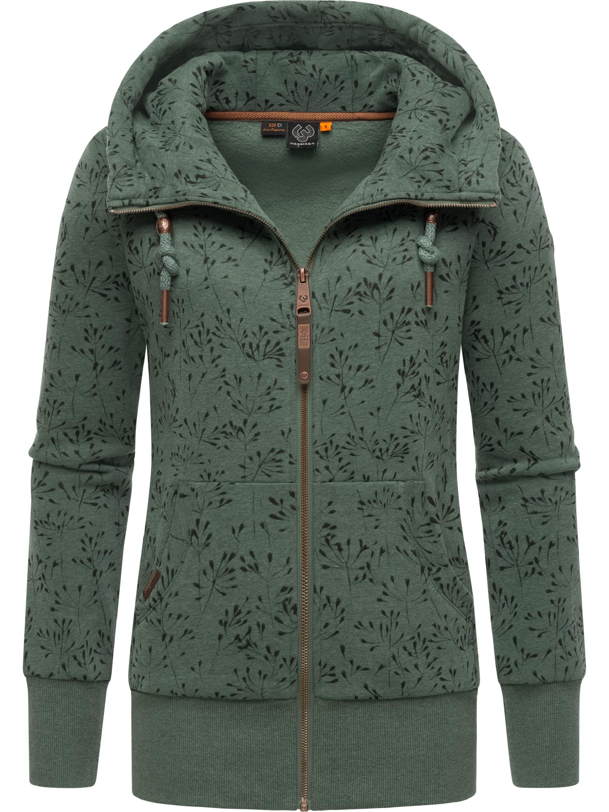 Gemusterte Sweatjacke "Neska Flowery Zip" Pine Green23