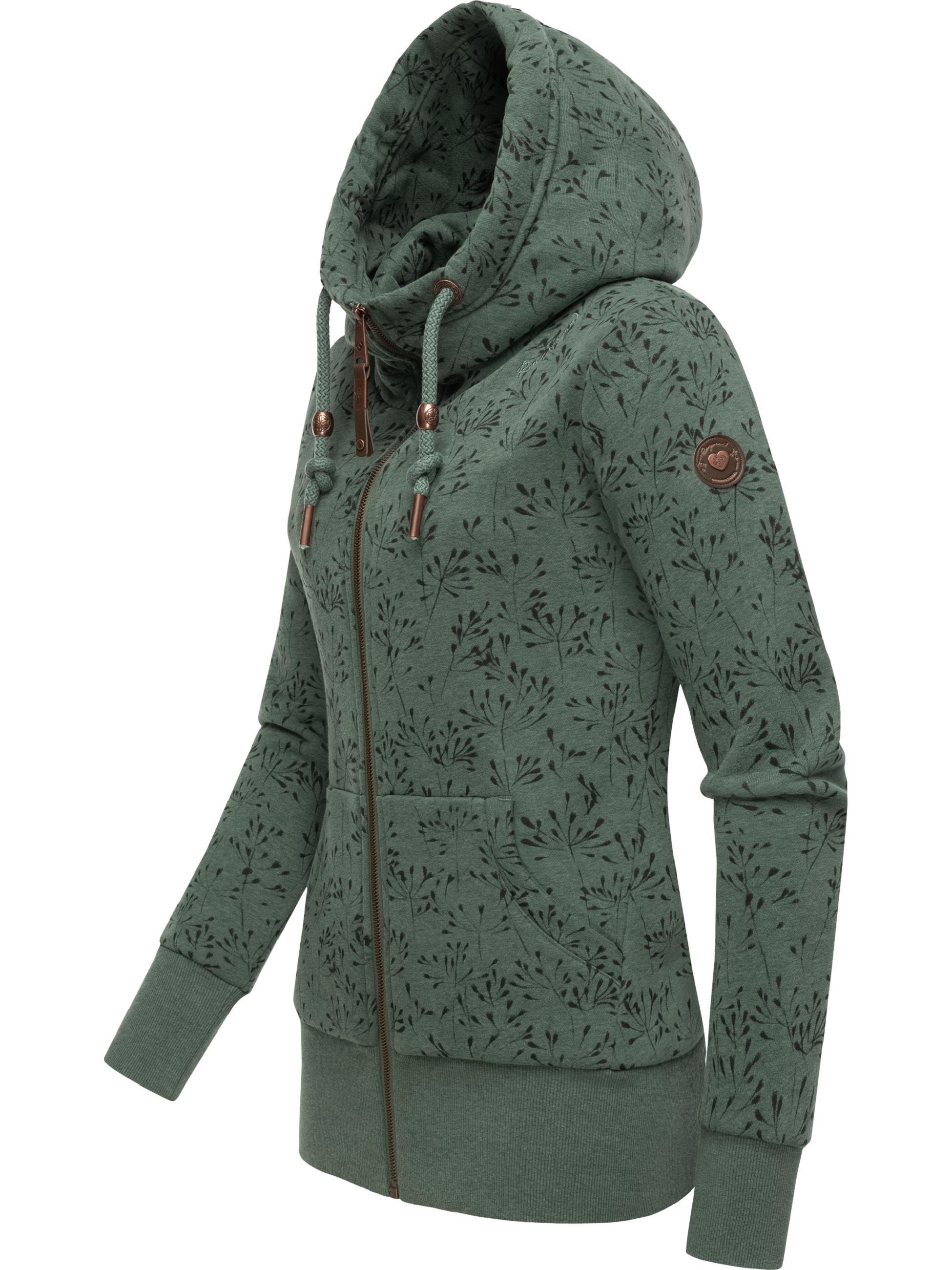 Gemusterte Sweatjacke "Neska Flowery Zip" Pine Green23