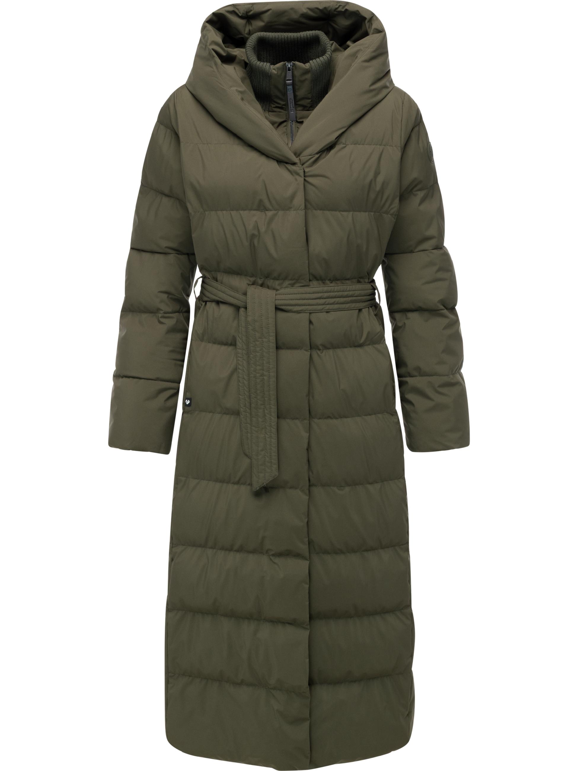 Langer wasserdichter Wintermantel mit Bindegürtel "Niani Long" Dark Olive