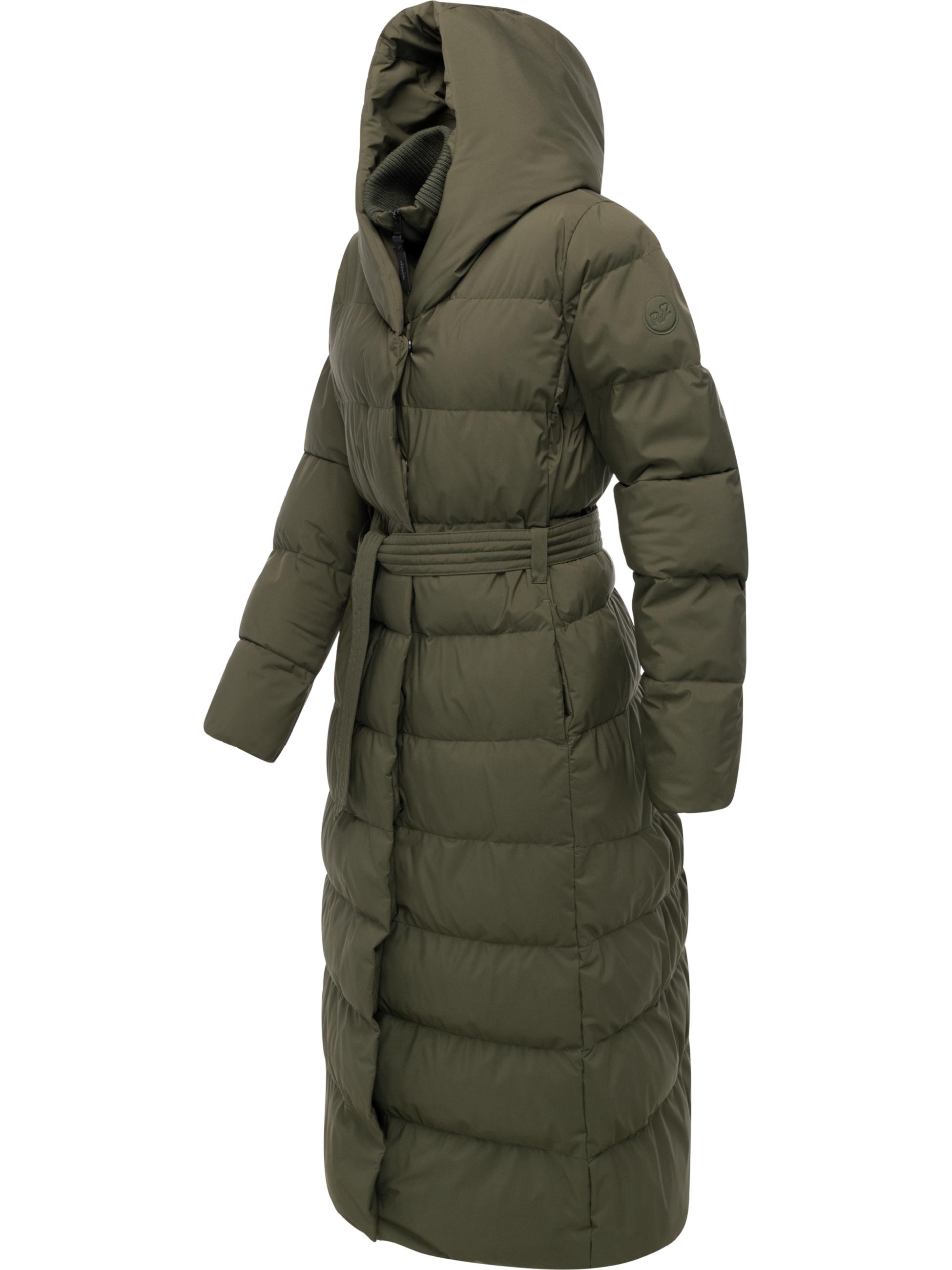 Langer wasserdichter Wintermantel mit Bindegürtel "Niani Long" Dark Olive