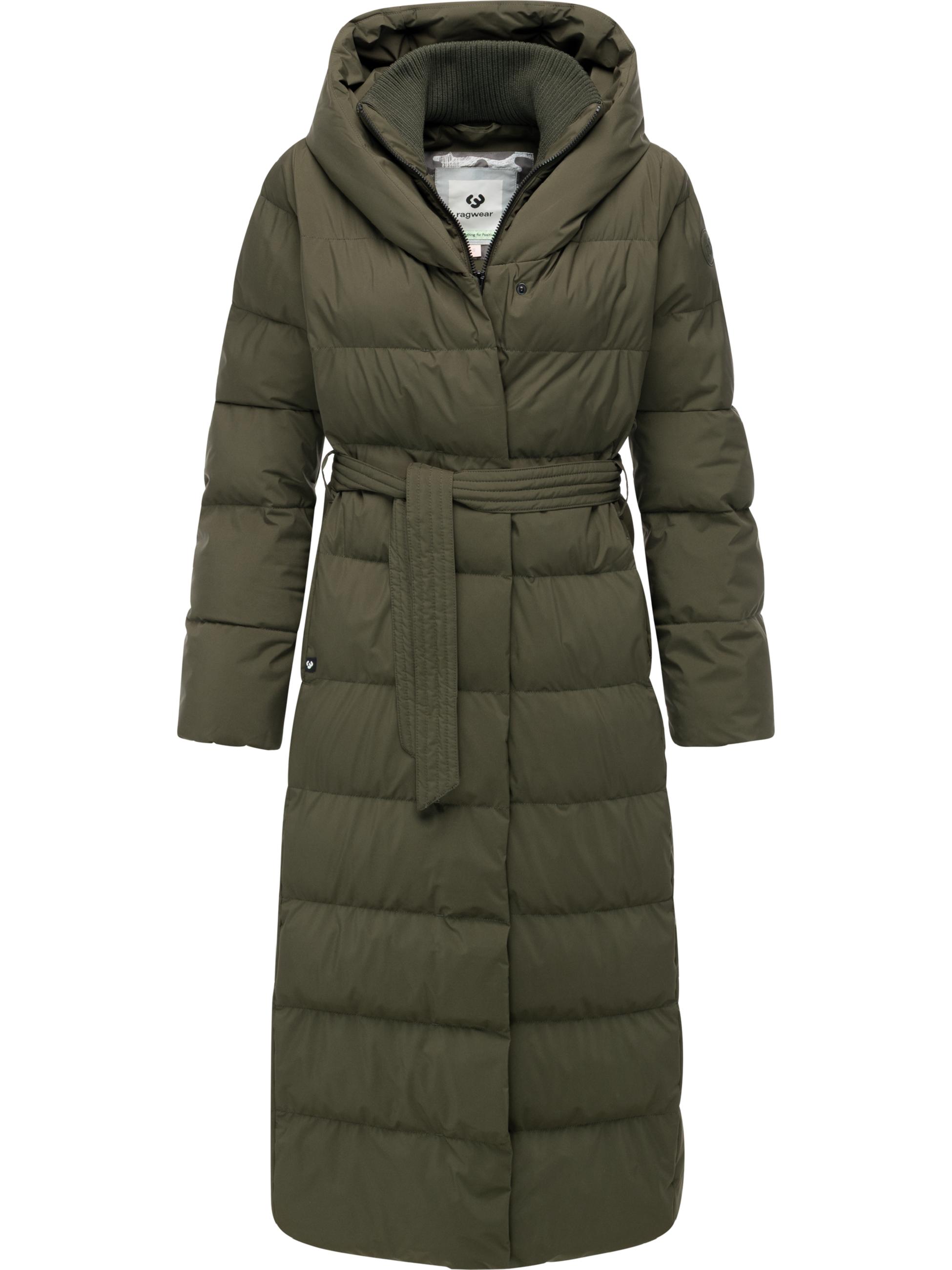 Langer wasserdichter Wintermantel mit Bindegürtel "Niani Long" Dark Olive