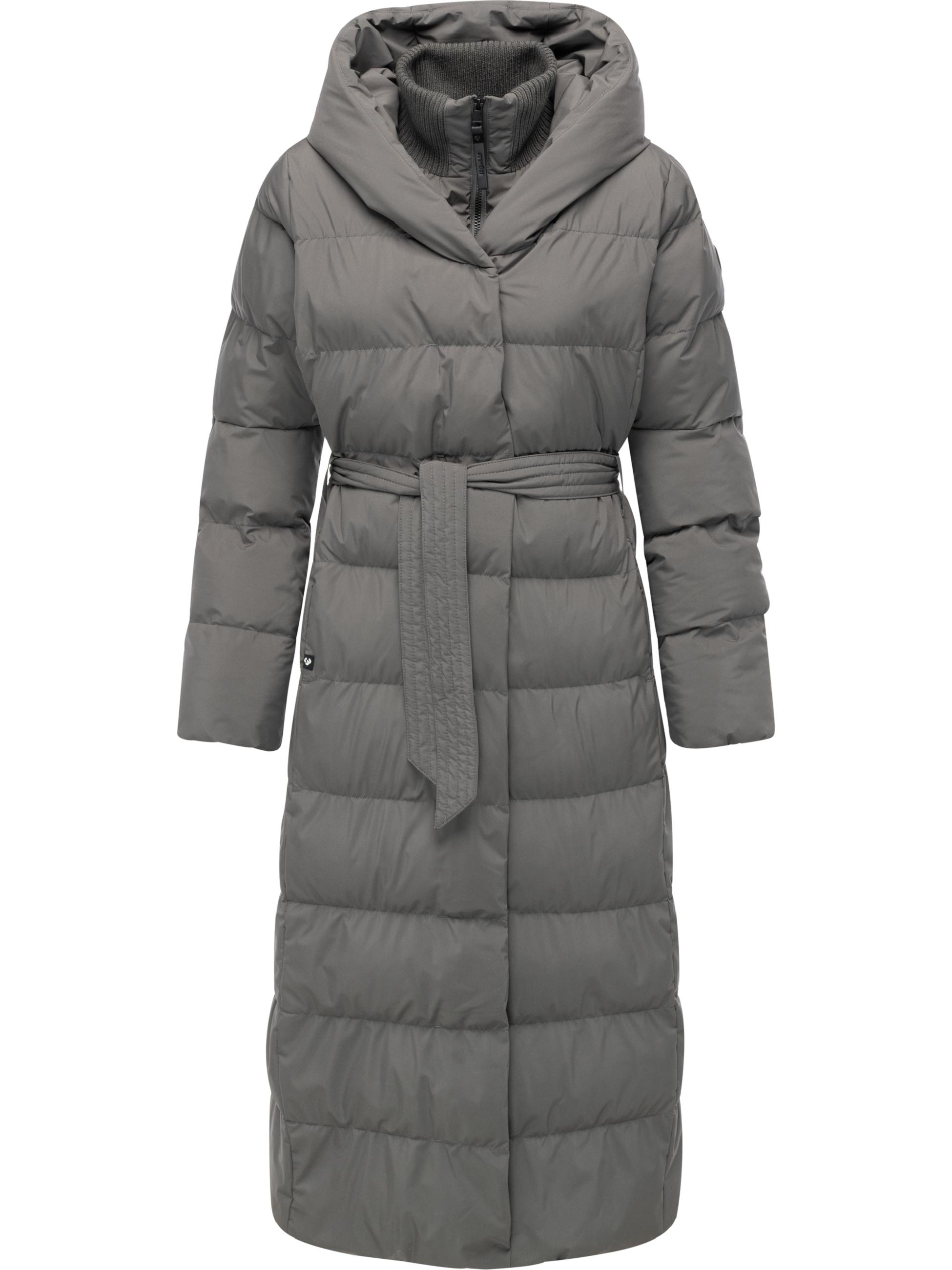 Langer wasserdichter Wintermantel mit Bindegürtel "Niani Long" Stone Grey