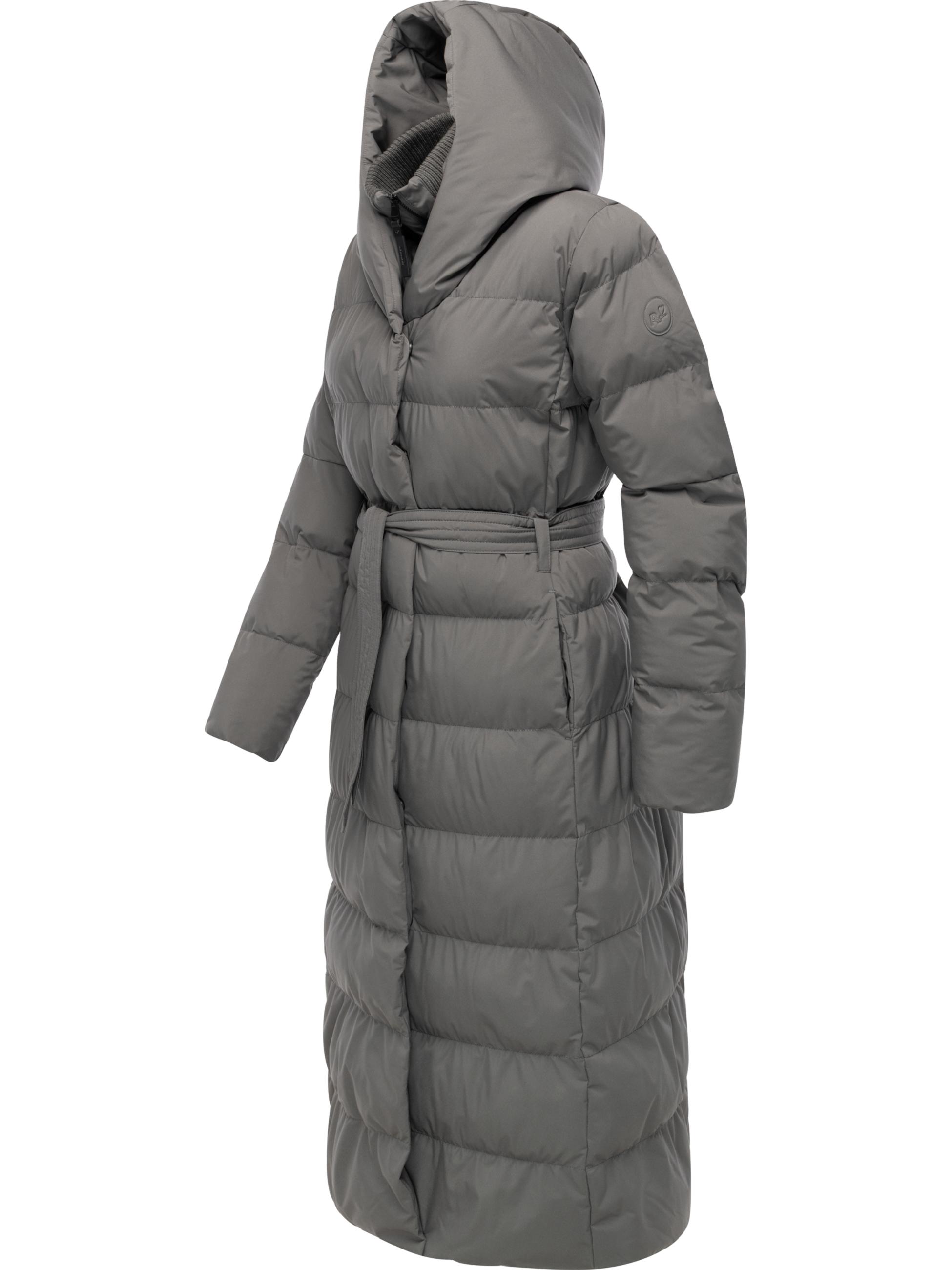 Langer wasserdichter Wintermantel mit Bindegürtel "Niani Long" Stone Grey