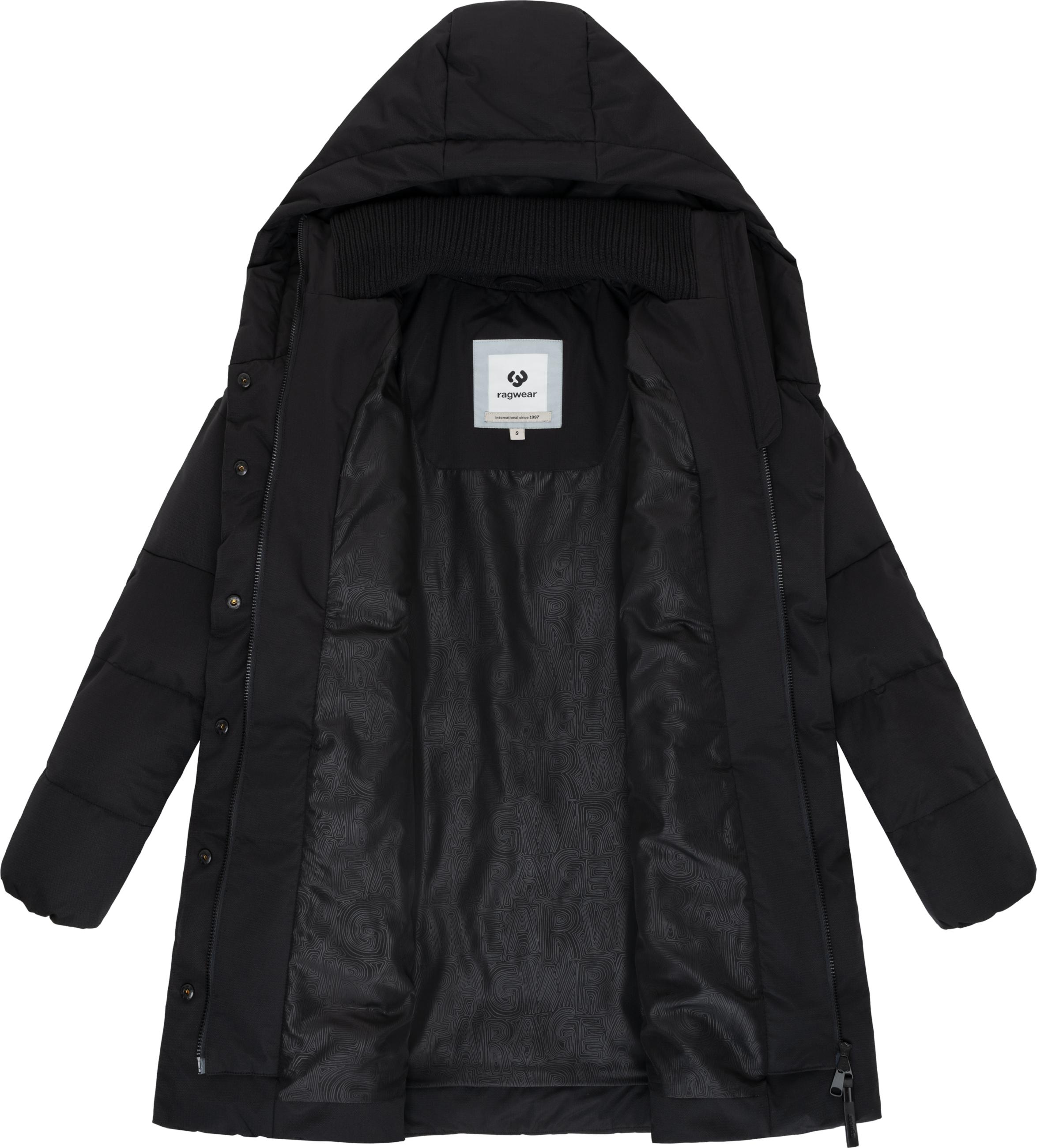 Warmer Winter Steppmantel mit hohem Kragen und Kapuze Niani YOUMODO Black