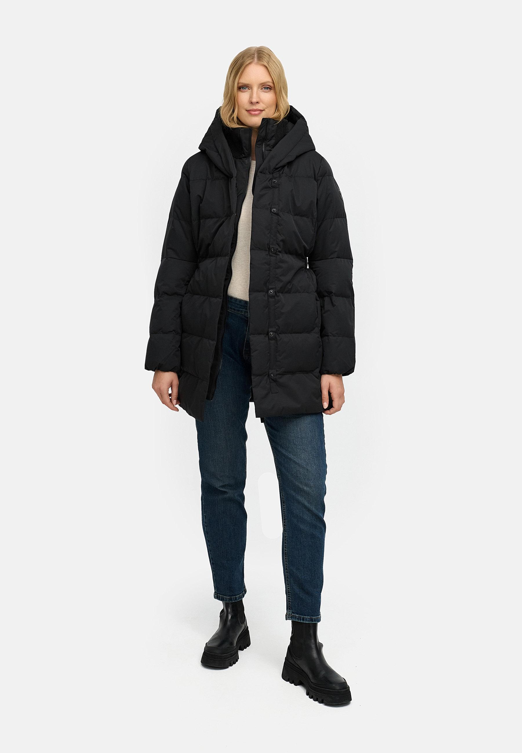 Warmer Winter Steppmantel mit hohem Kragen und Kapuze Niani YOUMODO Black