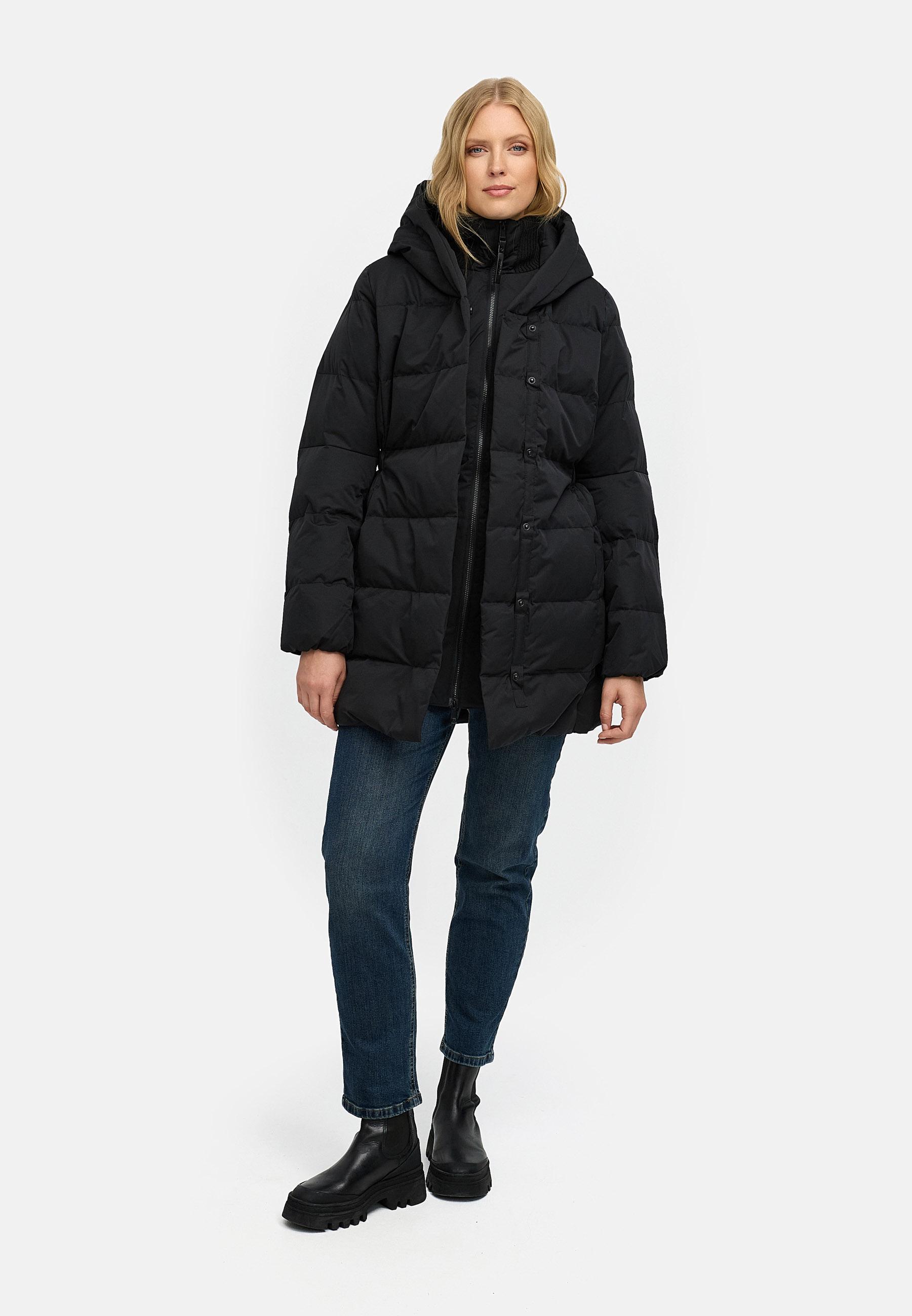 Warmer Winter Steppmantel mit hohem Kragen und Kapuze Niani YOUMODO Black