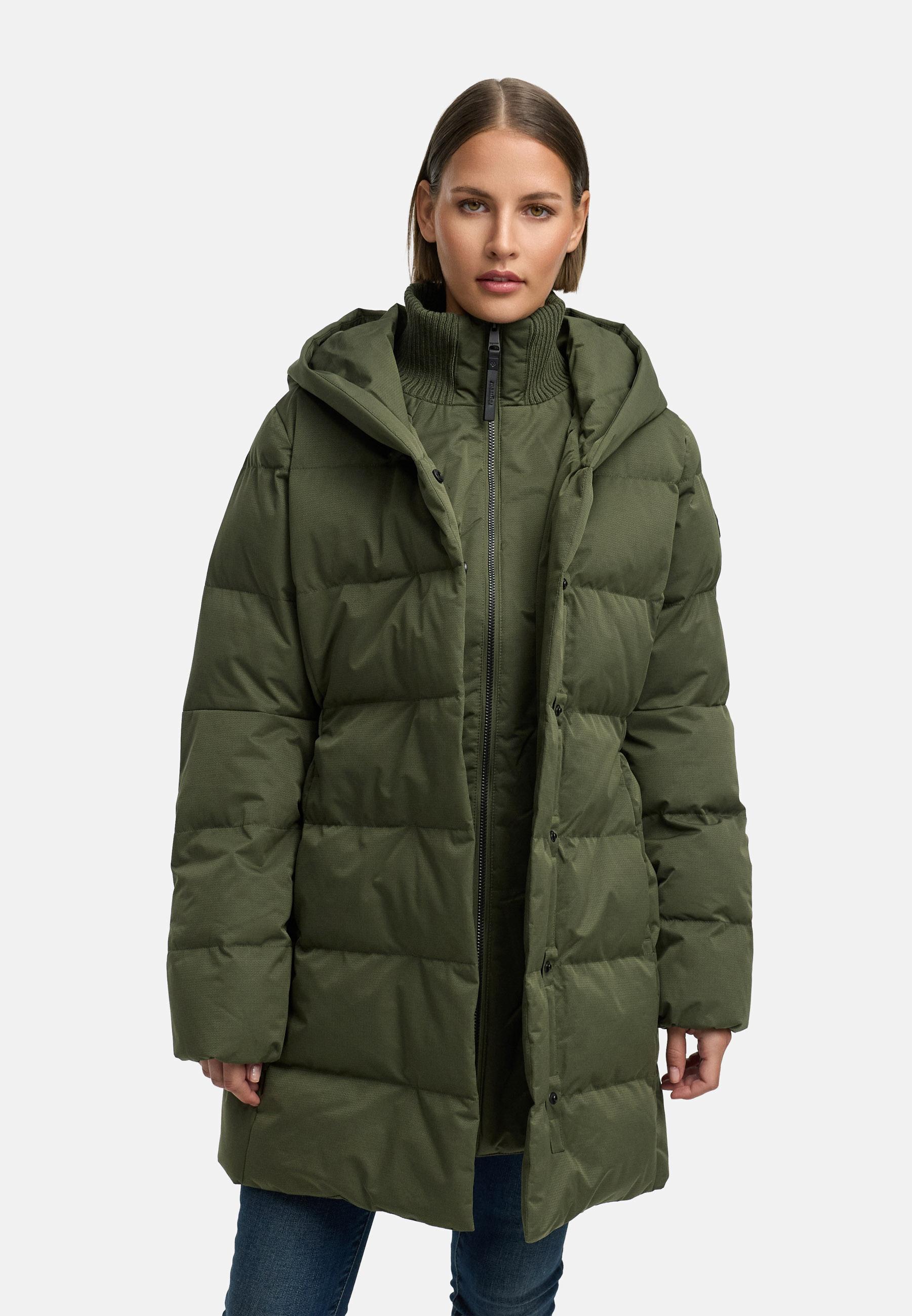 Warmer Winter Steppmantel mit hohem Kragen und Kapuze Niani YOUMODO Dark Olive