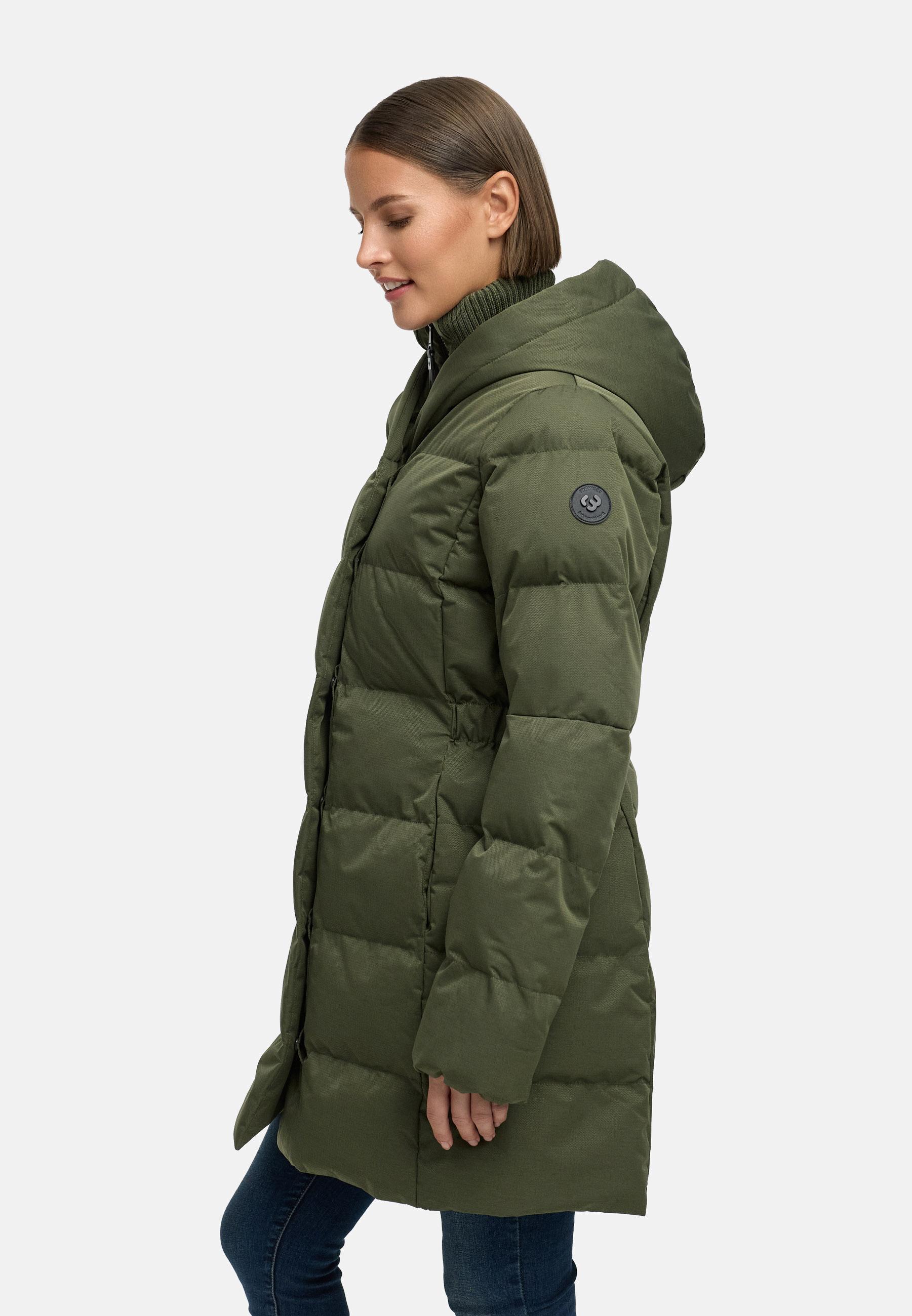 Warmer Winter Steppmantel mit hohem Kragen und Kapuze Niani YOUMODO Dark Olive