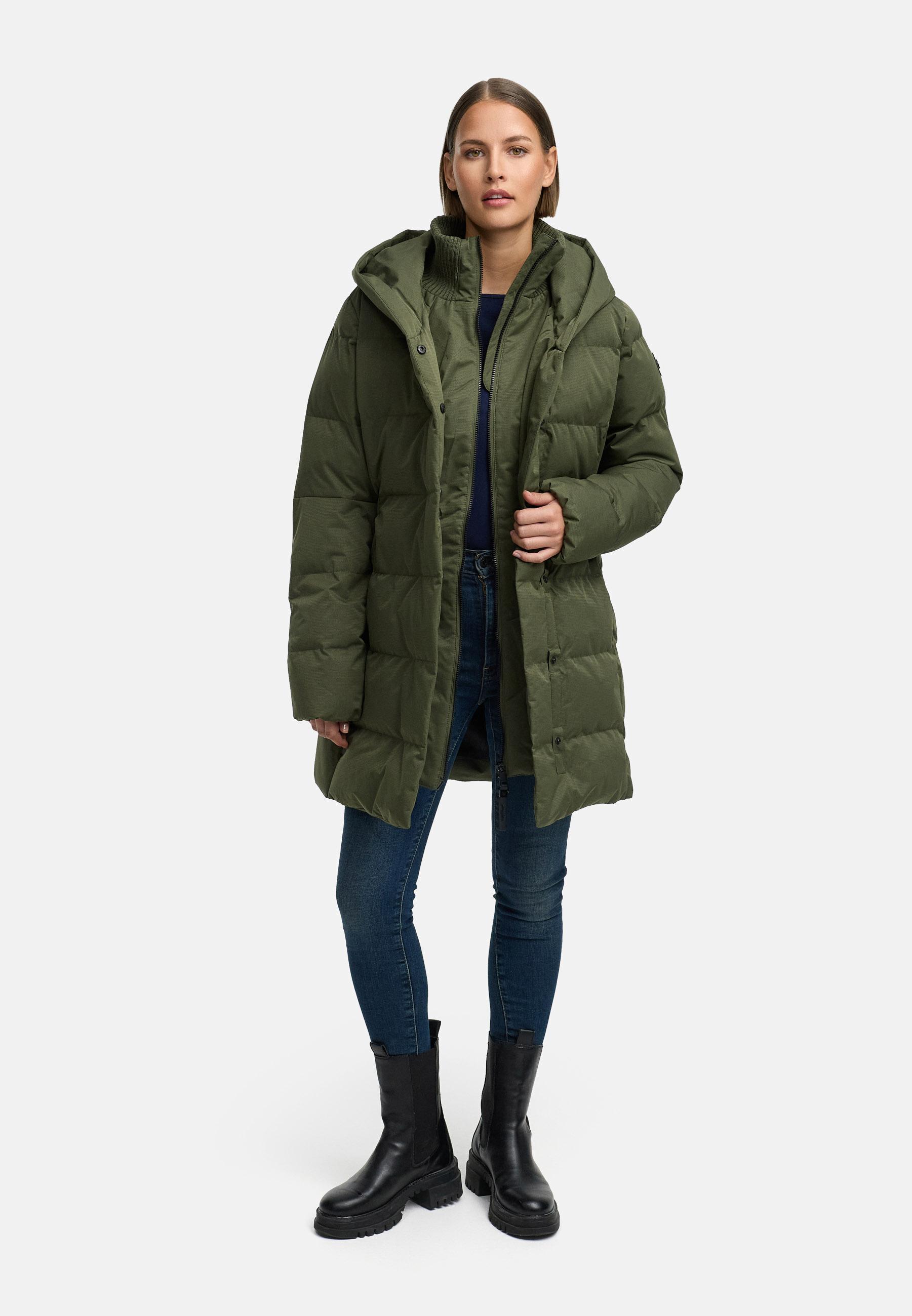 Warmer Winter Steppmantel mit hohem Kragen und Kapuze Niani YOUMODO Dark Olive