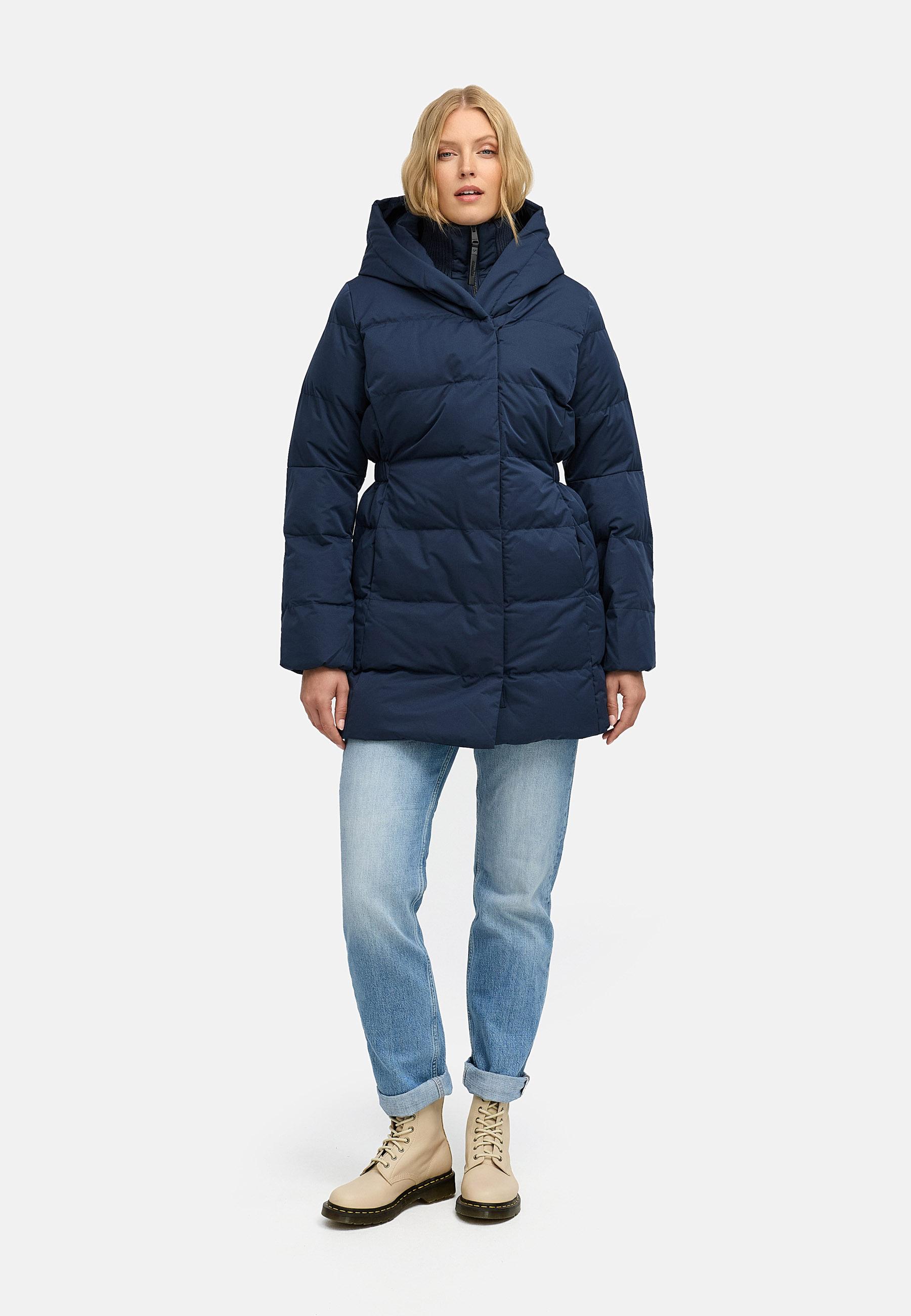 Warmer Winter Steppmantel mit hohem Kragen und Kapuze Niani YOUMODO Navy
