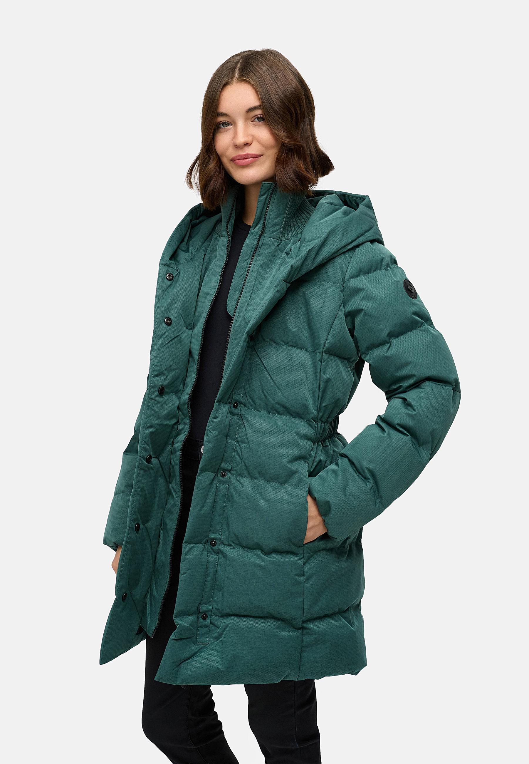 Warmer Winter Steppmantel mit hohem Kragen und Kapuze Niani YOUMODO Pine Green