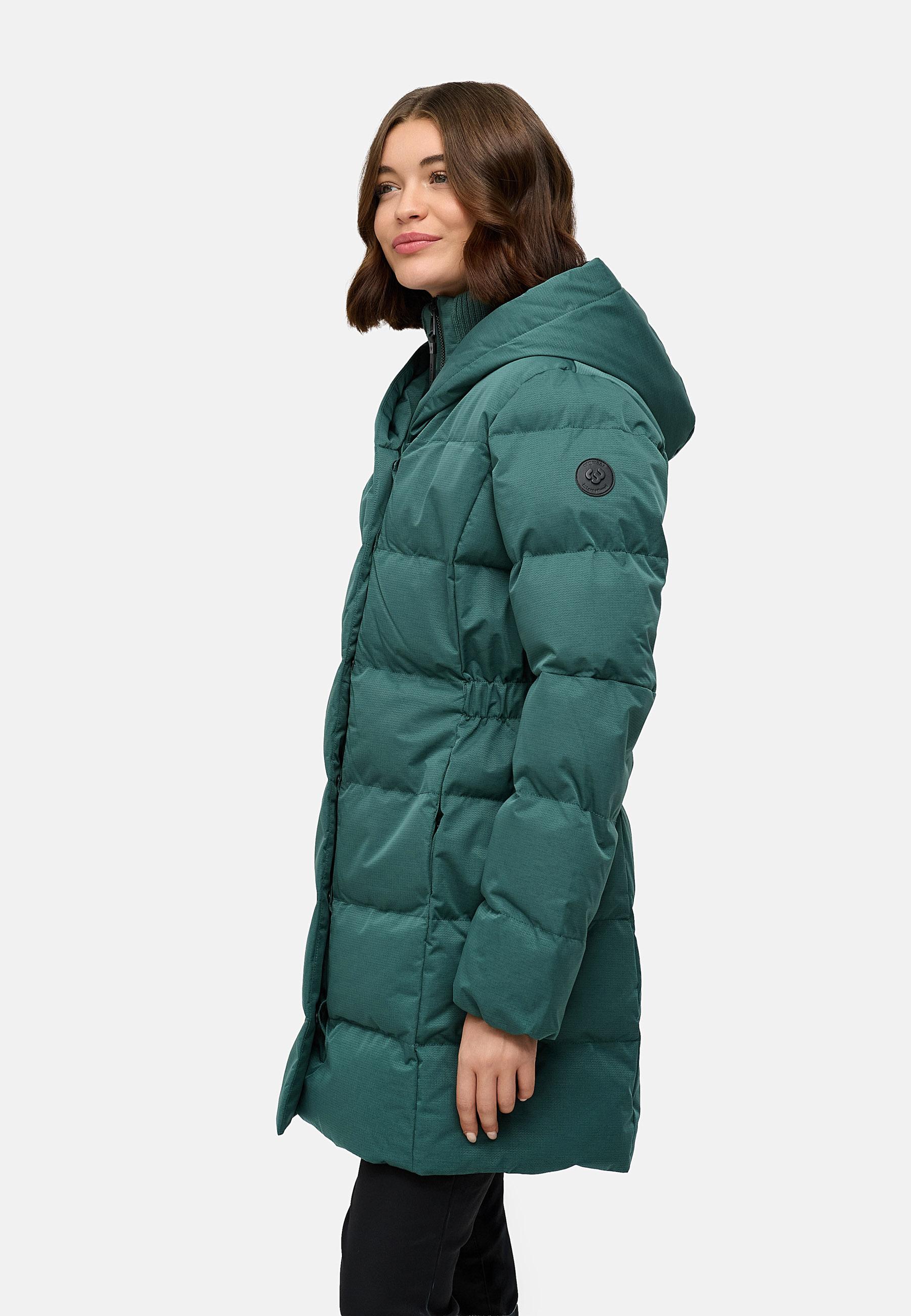 Warmer Winter Steppmantel mit hohem Kragen und Kapuze Niani YOUMODO Pine Green