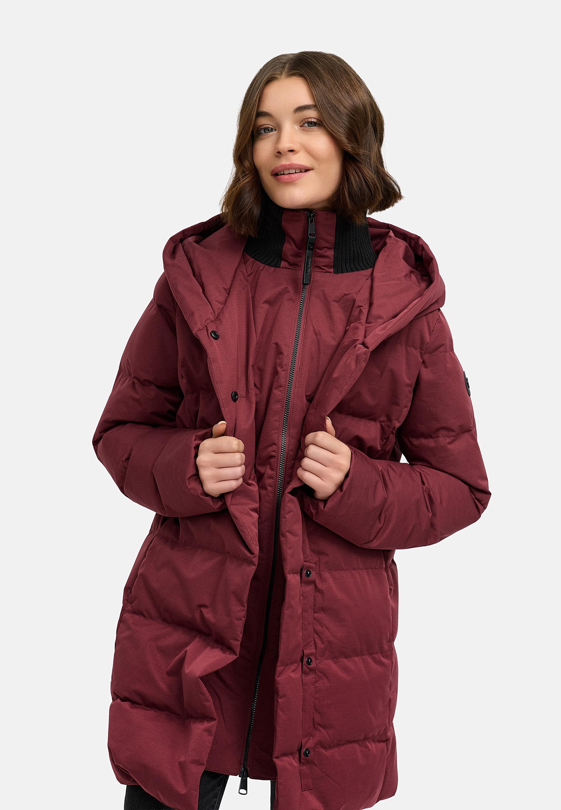 Warmer Winter Steppmantel mit hohem Kragen und Kapuze Niani YOUMODO Wine Red