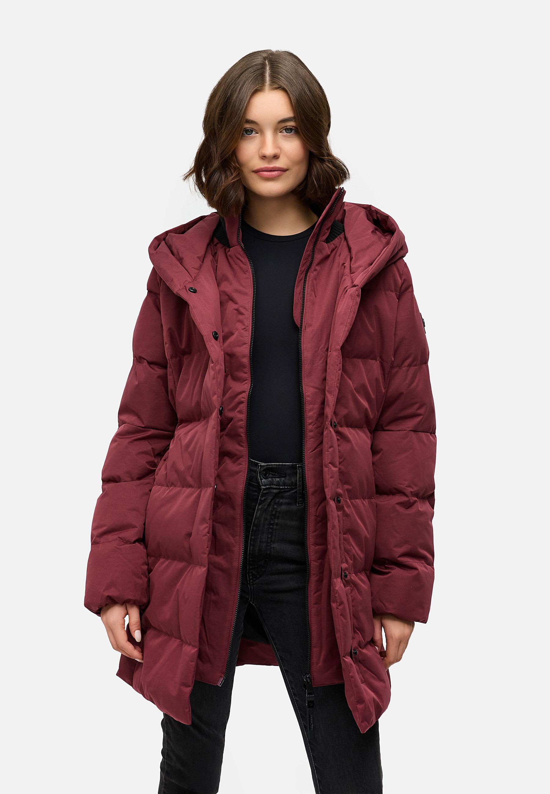 Warmer Winter Steppmantel mit hohem Kragen und Kapuze Niani YOUMODO Wine Red