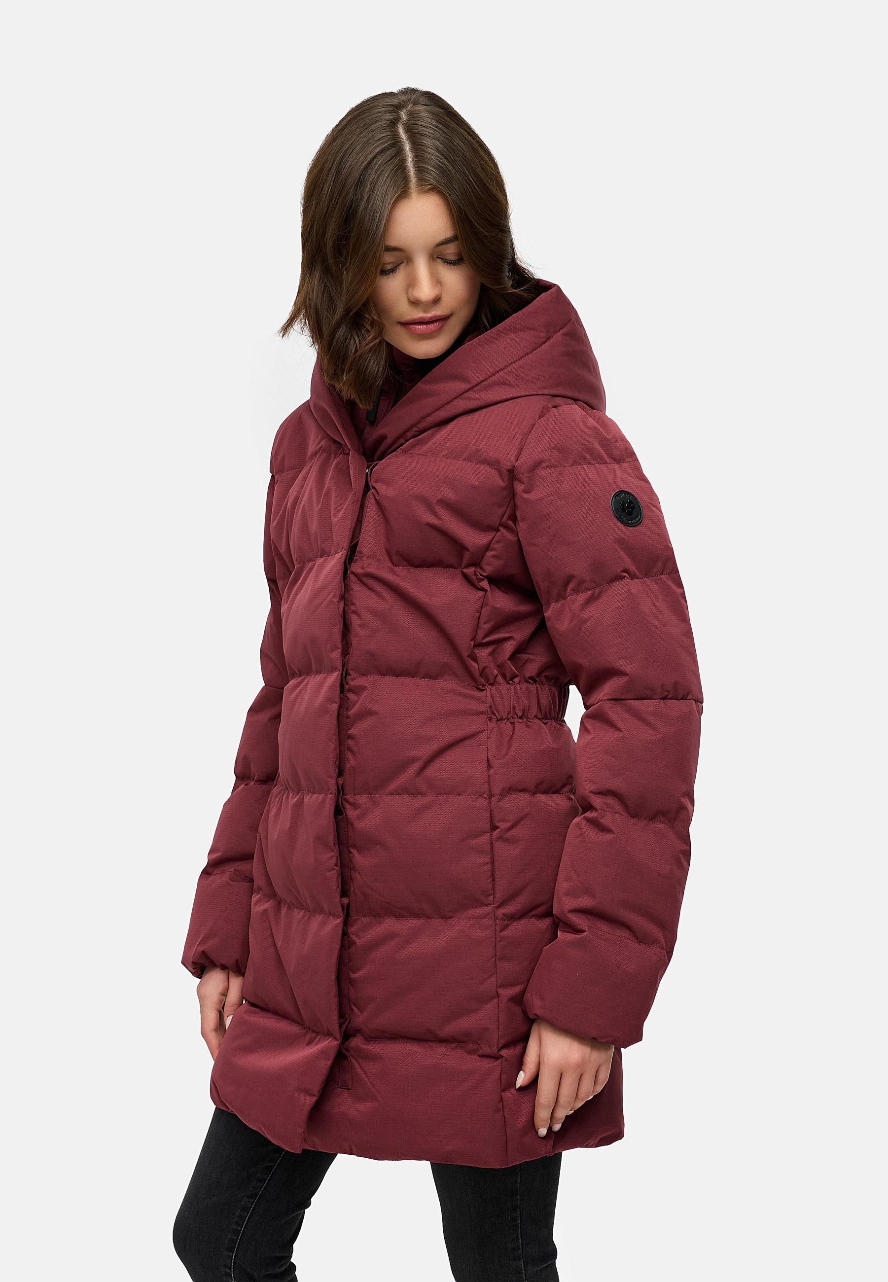 Warmer Winter Steppmantel mit hohem Kragen und Kapuze Niani YOUMODO Wine Red