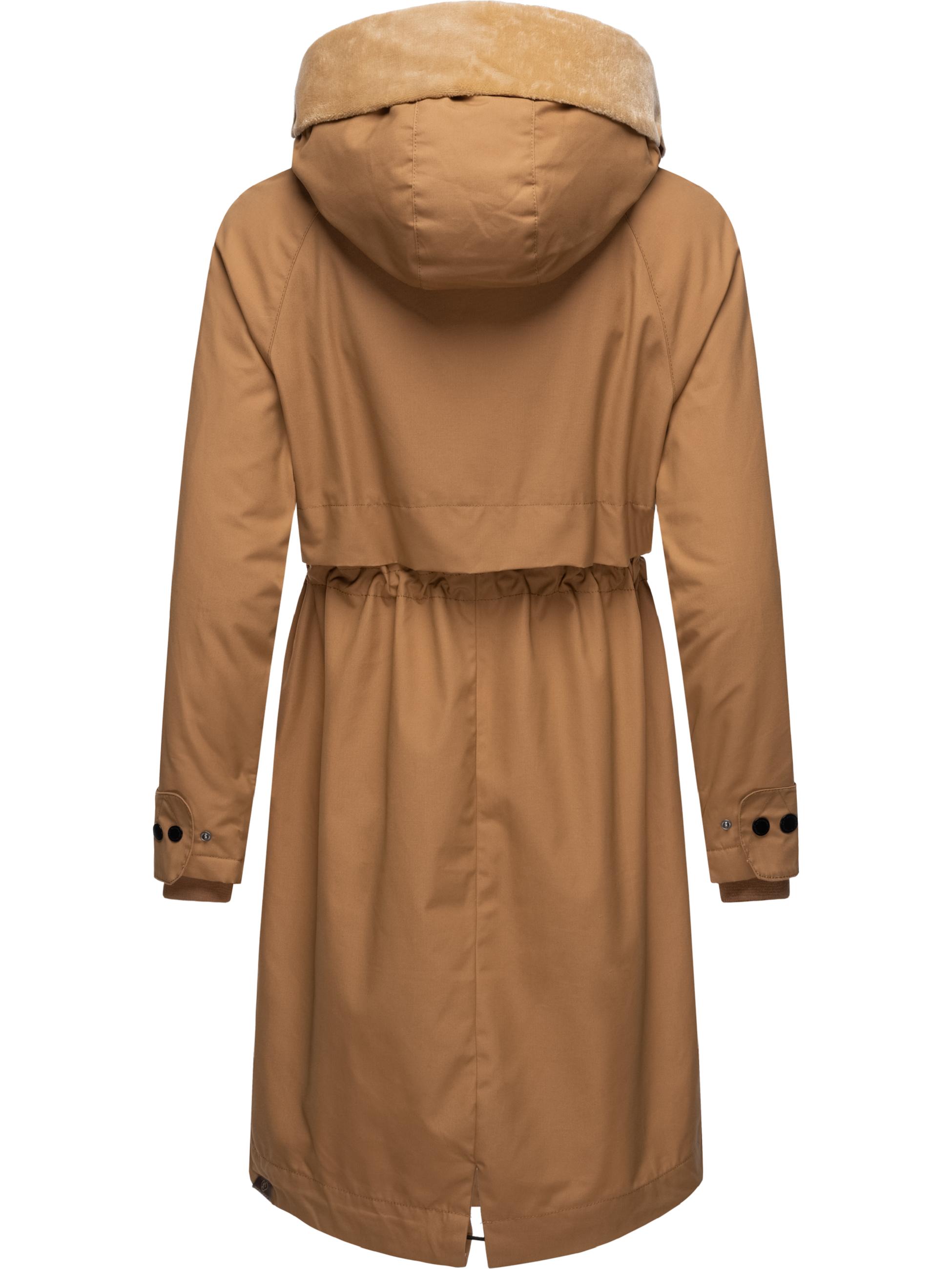 Lange Übergangsjacke mit Kunstfell-Kapuze "Nicco" Camel